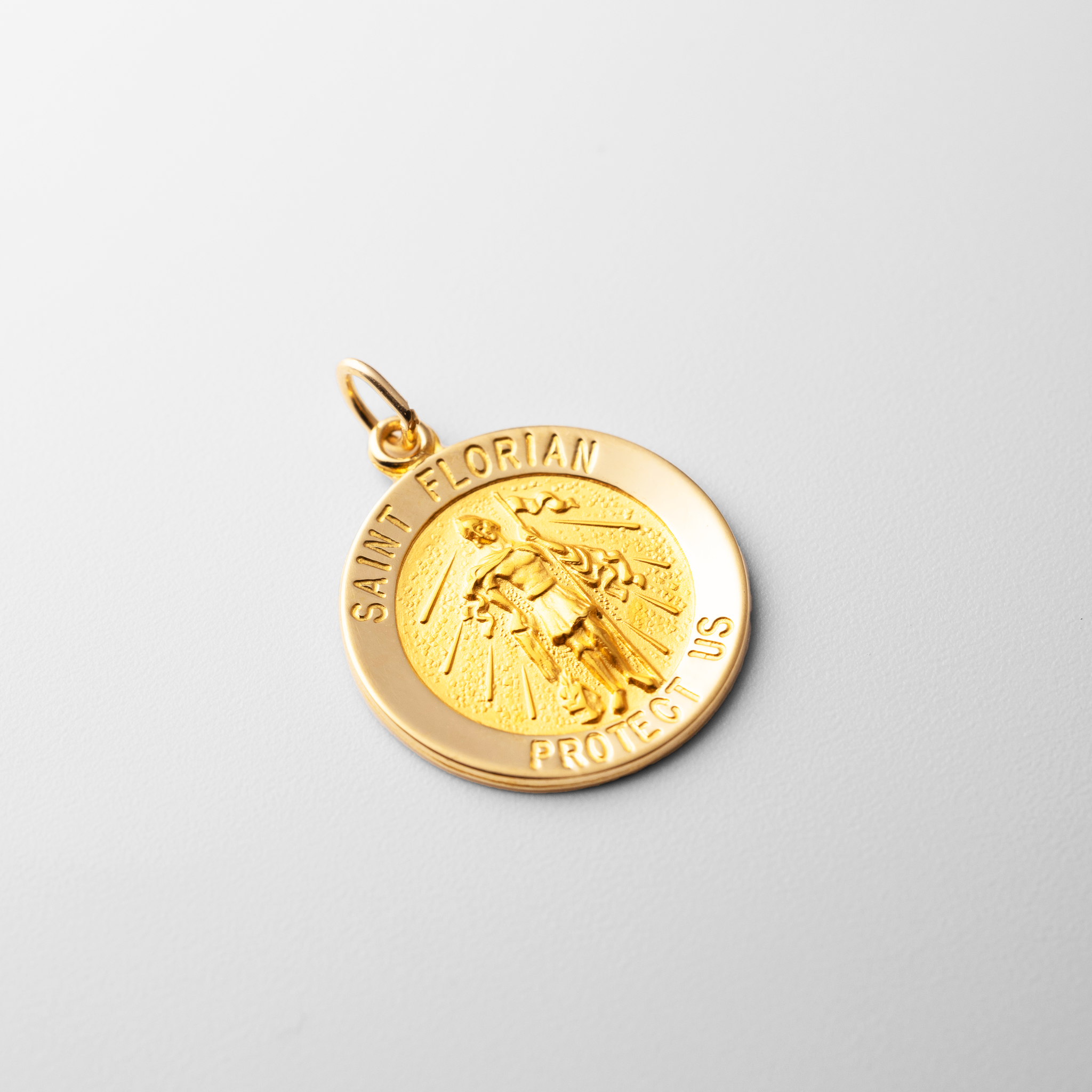 Gold Saint Florian Solid Medal Pendant - Model XR1712 - Charlie & Co. Jewelry