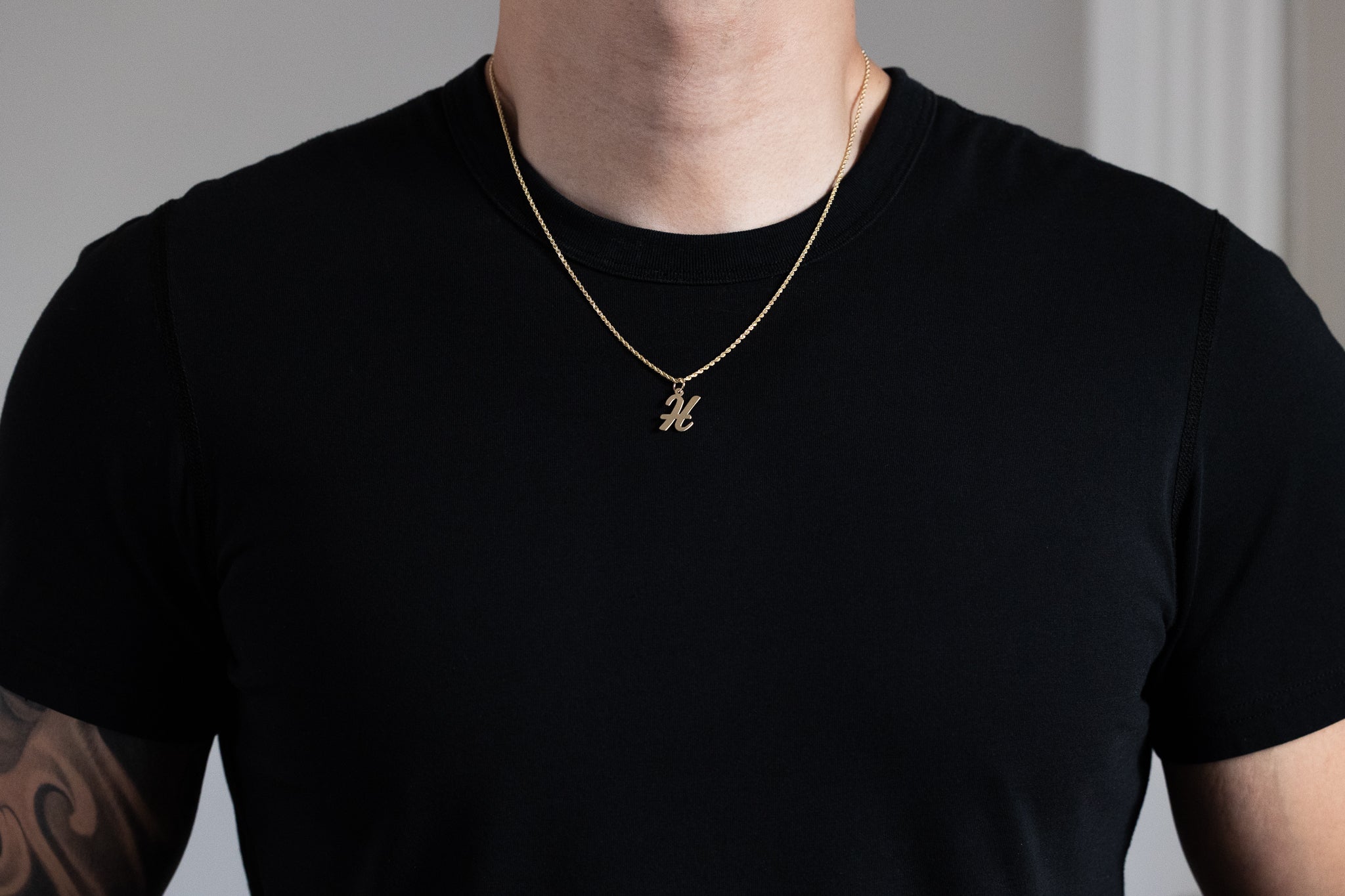 Gold Script Letter "H" Medium Initial Pendant - Model YC660H - Charlie & Co. Jewelry