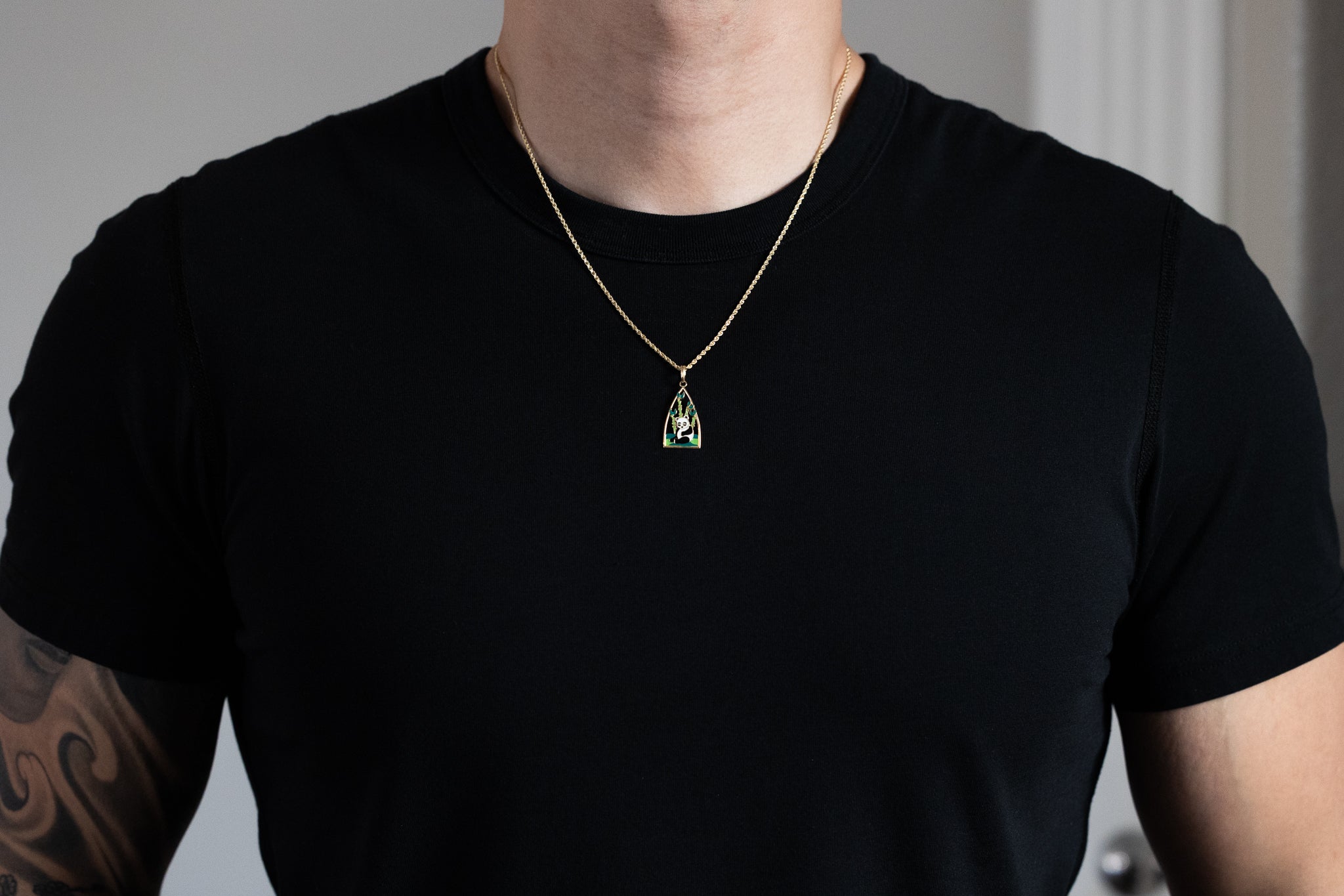 Gold Enamel Panda Bamboo Pendant - Charlie & Co. Jewelry