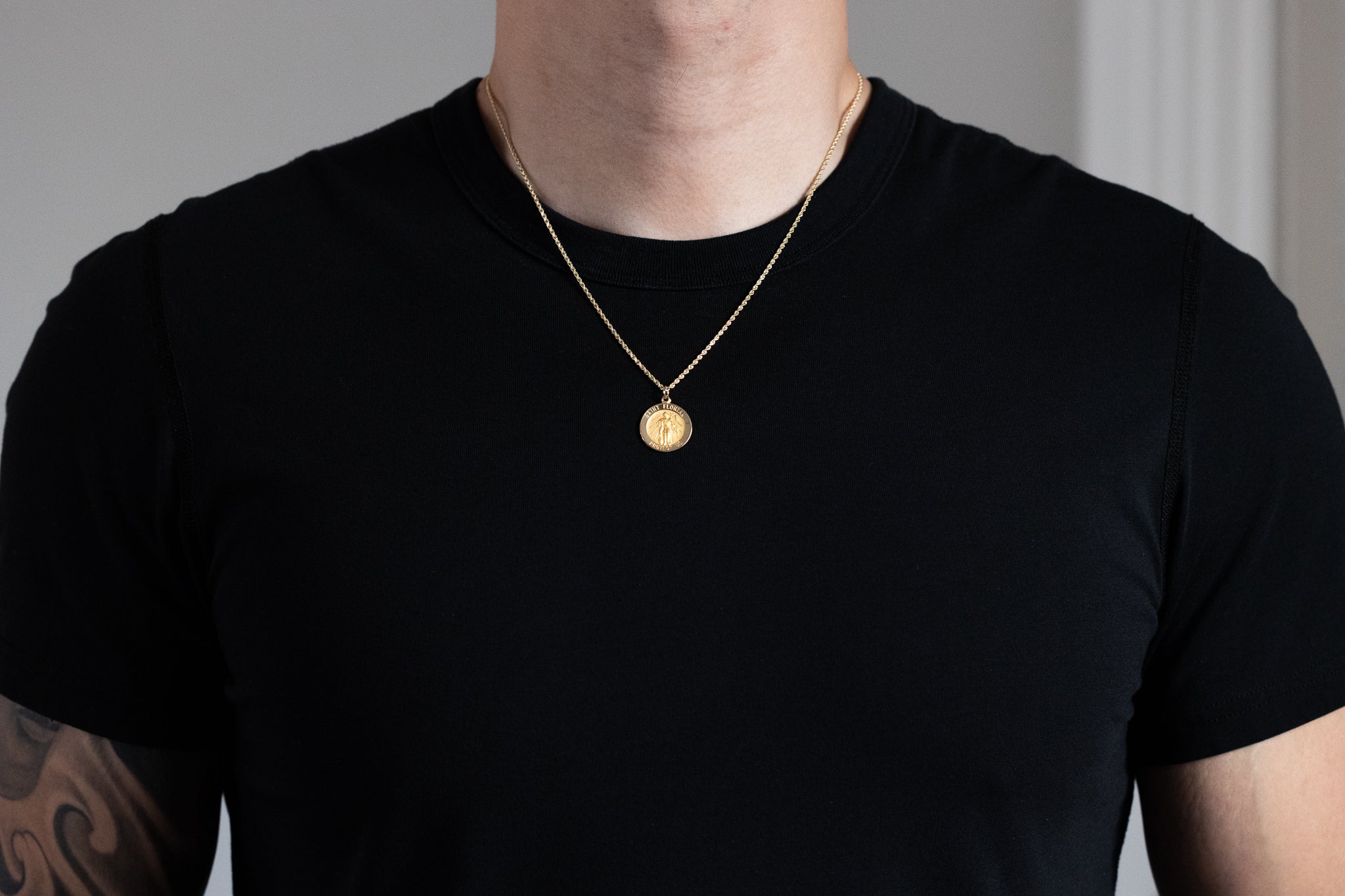 Gold Saint Florian Solid Medal Pendant - Model XR1712 - Charlie & Co. Jewelry