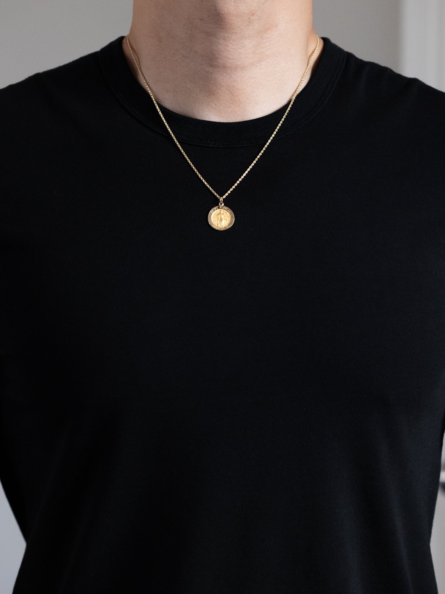 Gold Saint Florian Solid Medal Pendant - Model XR1712 - Charlie & Co. Jewelry