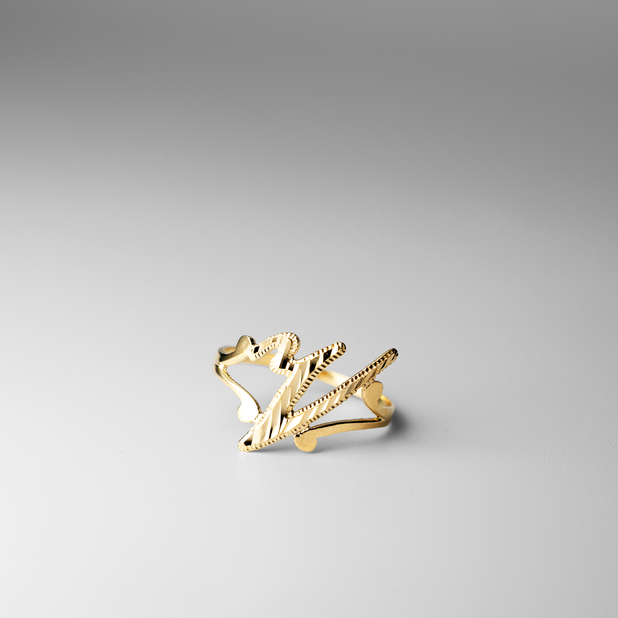 Gold Cursive Initial "V" Ring - Charlie & Co. Jewelry