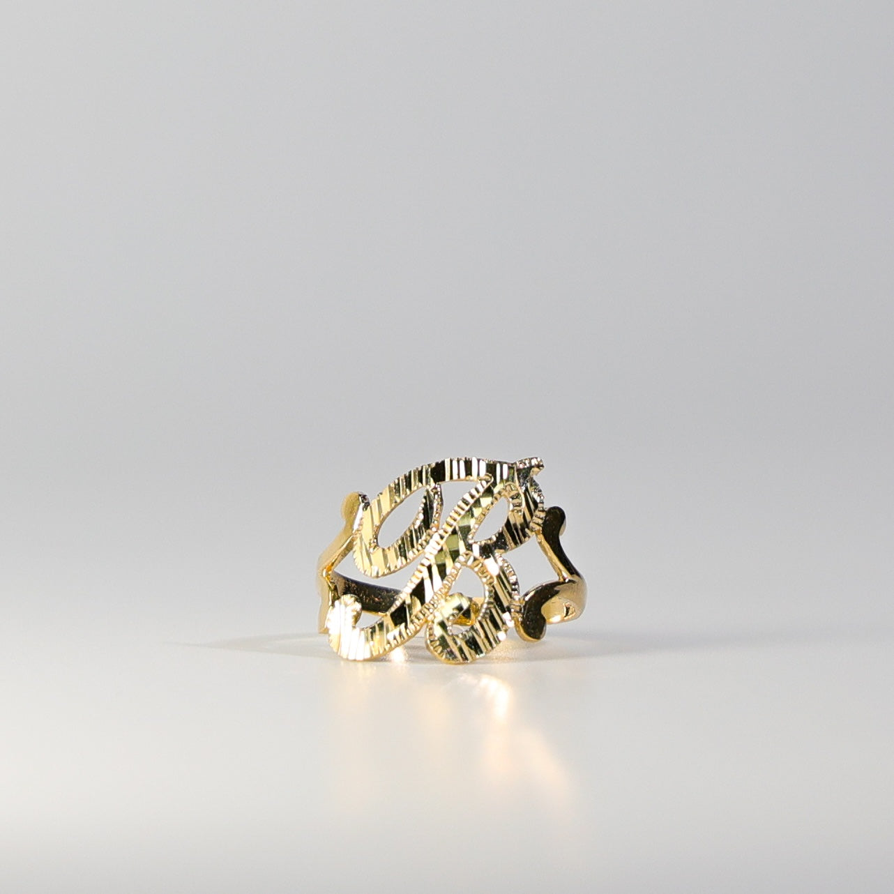 14K Gold Cursive Initial "B" Ring