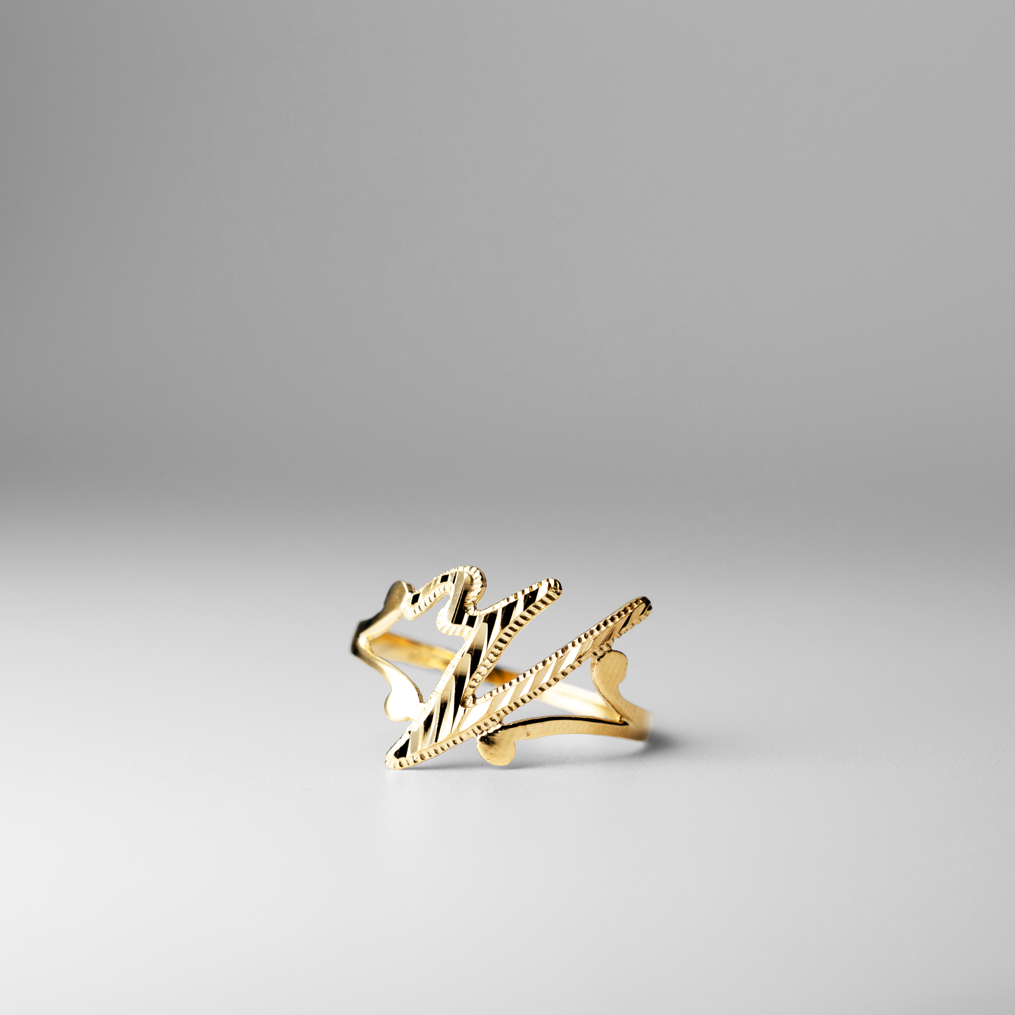 Gold Cursive Initial "V" Ring - Charlie & Co. Jewelry