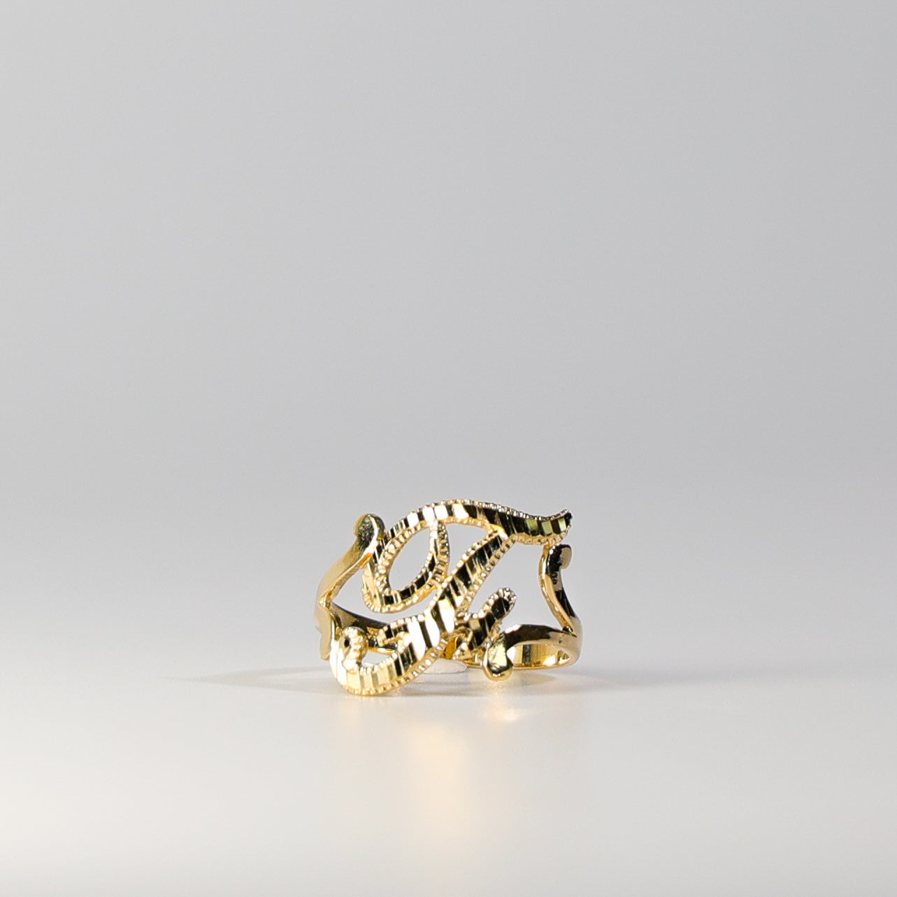 14K Gold Cursive Initial "F" Ring