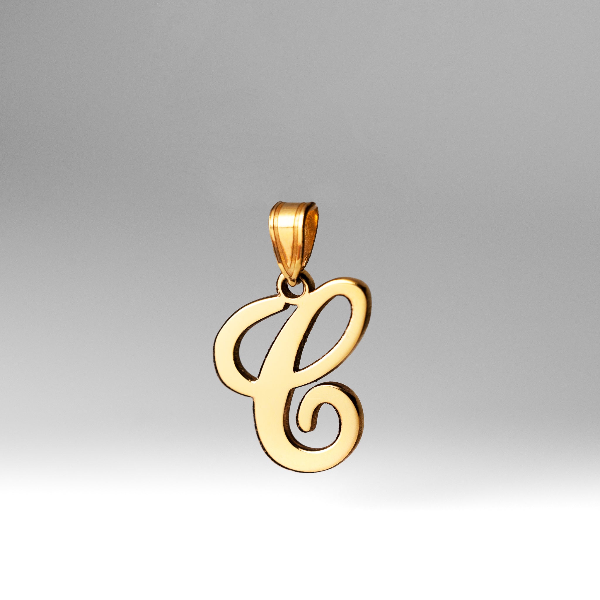 Gold Large Letter "C" Script Initial Pendant - Model YC1540C - Charlie & Co. Jewelry