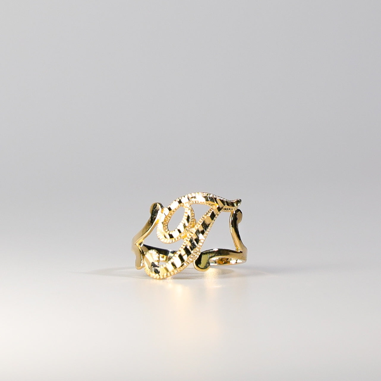 14K Gold Cursive Initial "T" Ring