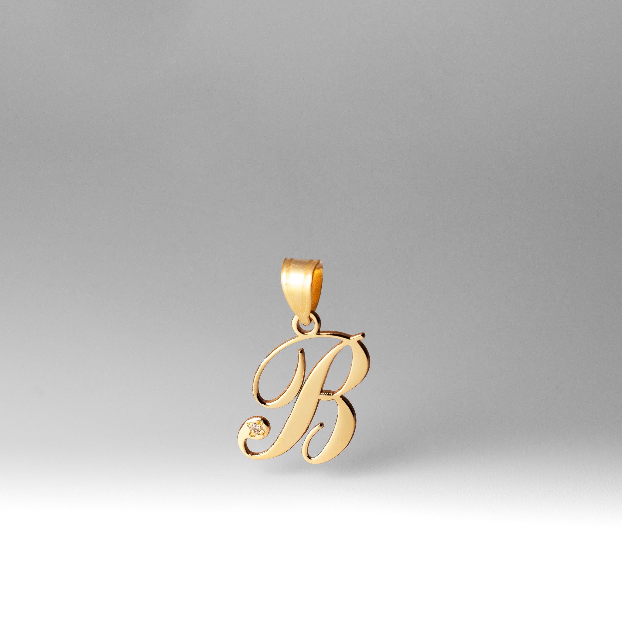 Gold Script Letter R Initial Pendant with Diamond - Model YC252R - Charlie & Co. Jewelry