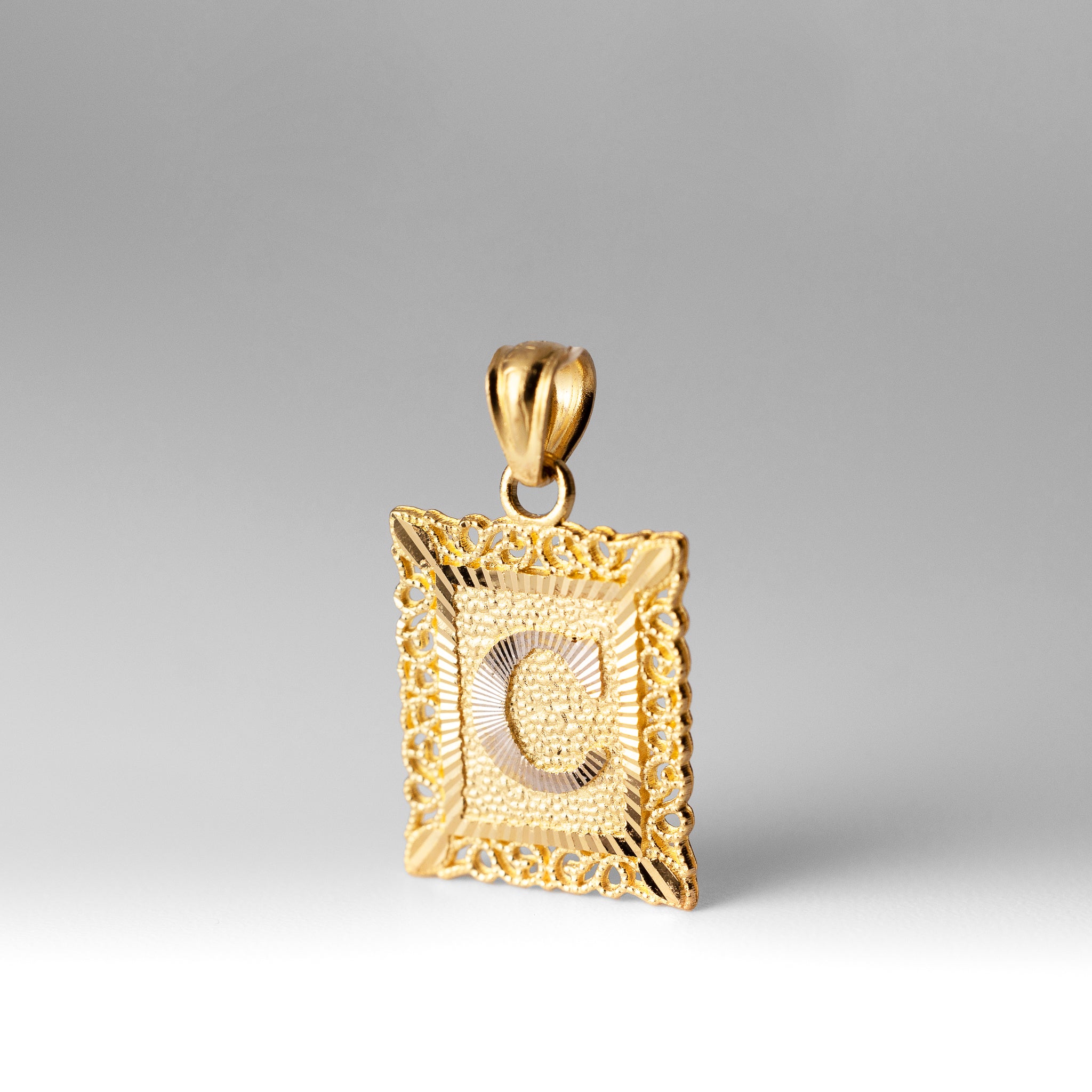 Gold Square "a-z" Letter Pendant Necklace Set For Him - Model 2051 - Charlie & Co. Jewelry