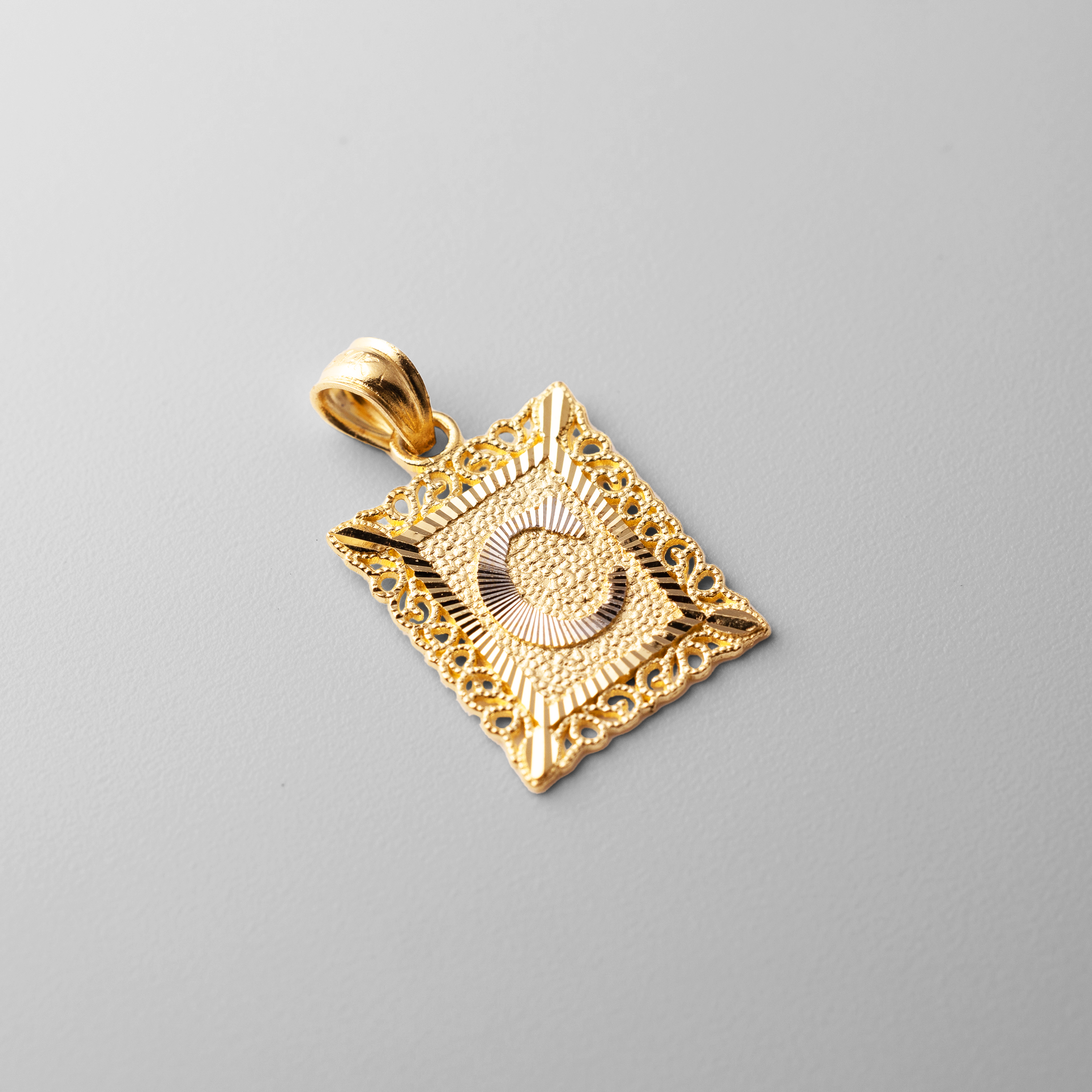 Gold Square "a-z" Letter Pendant Necklace Set For Him - Model 2051 - Charlie & Co. Jewelry