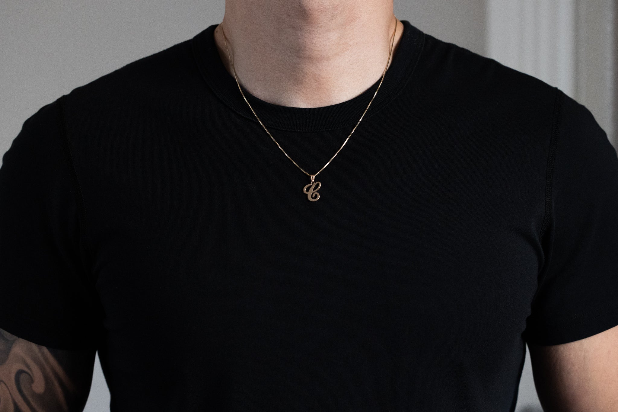 Gold Large Letter "C" Script Initial Pendant - Model YC1540C - Charlie & Co. Jewelry