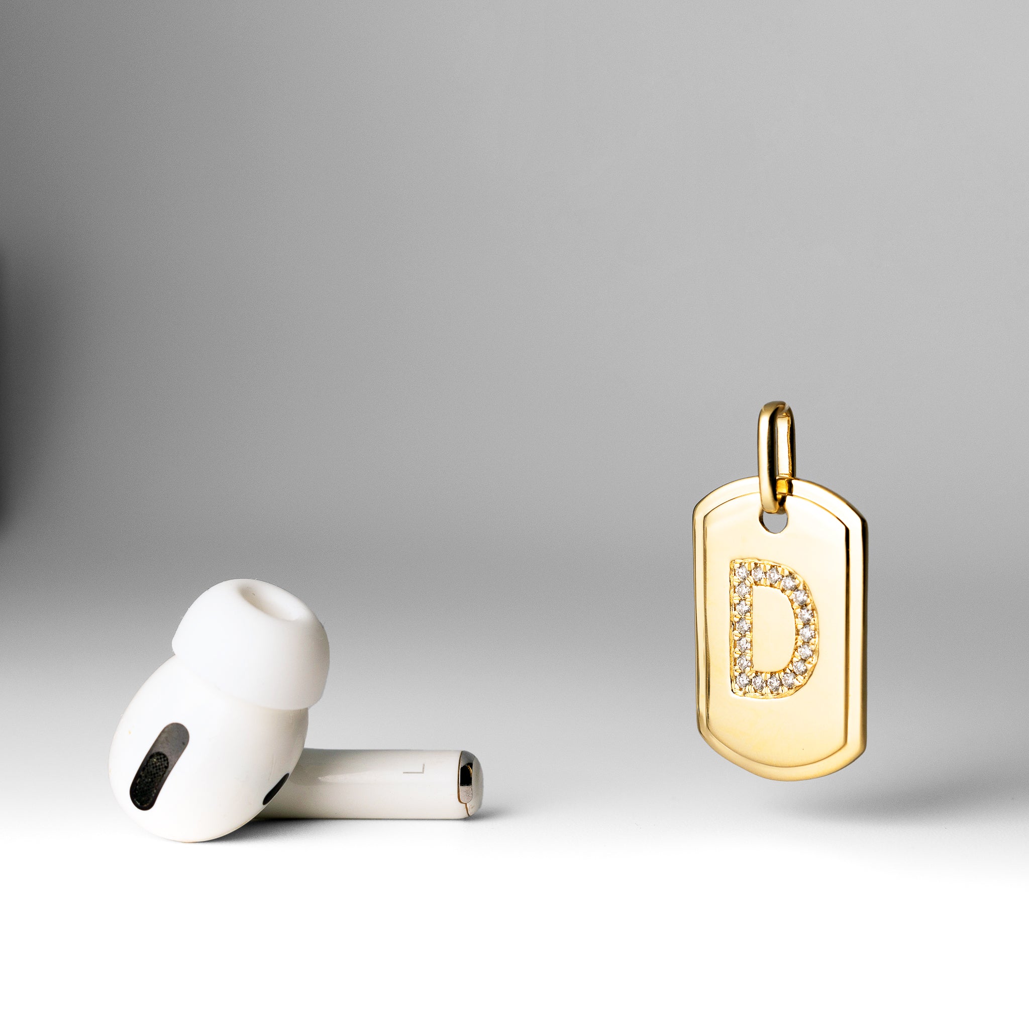 Gold Initial "D" Dog Tag Pendant With Diamonds - Charlie & Co. Jewelry