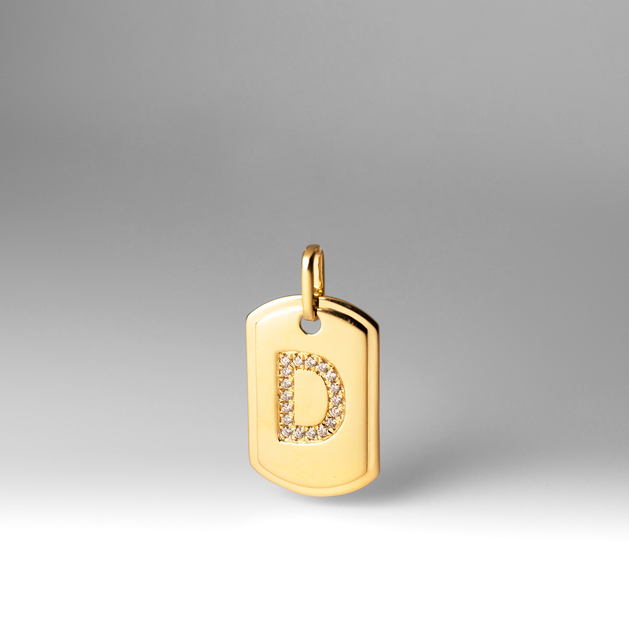 Gold Initial "D" Dog Tag Pendant With Diamonds - Charlie & Co. Jewelry
