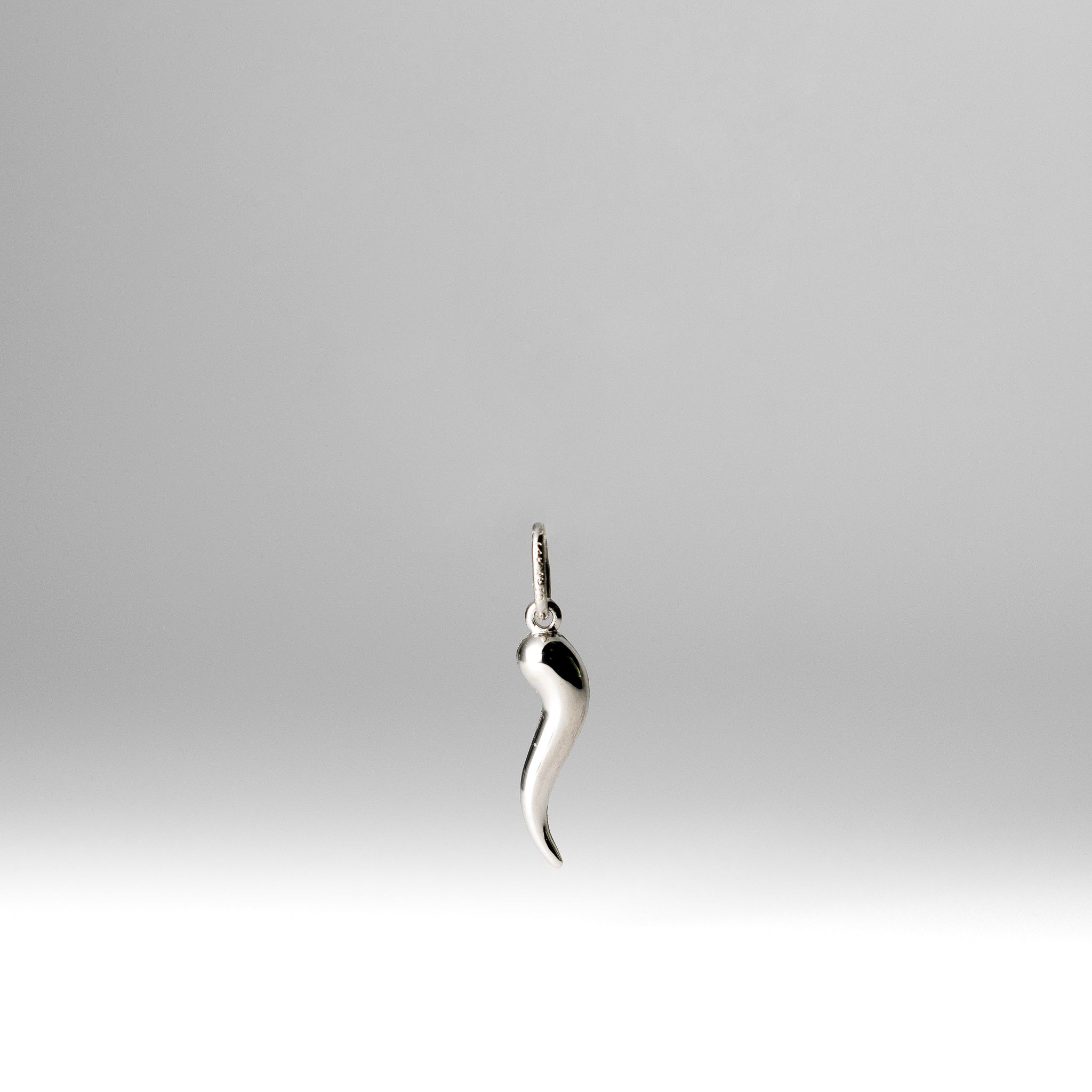 White Gold Small 3D Italian Horn Charm - Model K6387 - Charlie & Co. Jewelry