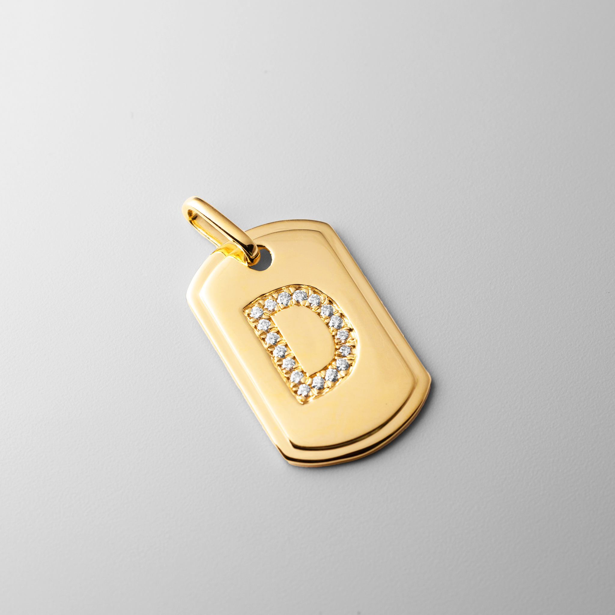 Gold Initial "D" Dog Tag Pendant With Diamonds - Charlie & Co. Jewelry