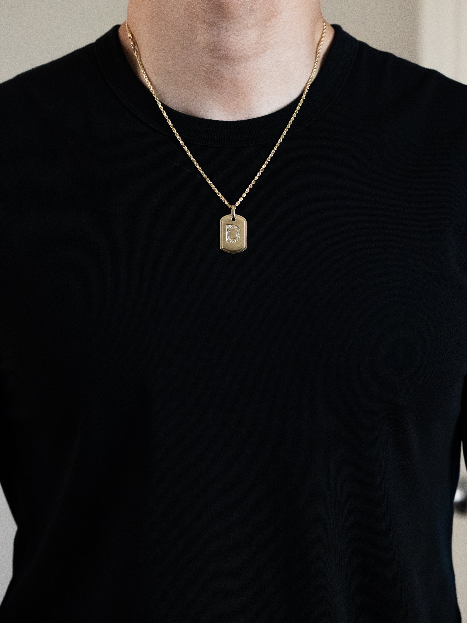 Gold Initial "D" Dog Tag Pendant With Diamonds - Charlie & Co. Jewelry