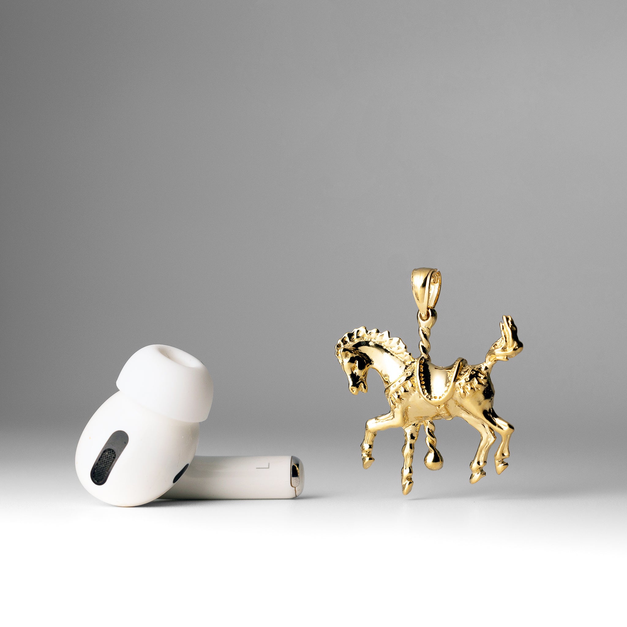Gold Carousel Horse with Tail Up Pendant - Charlie & Co. Jewelry