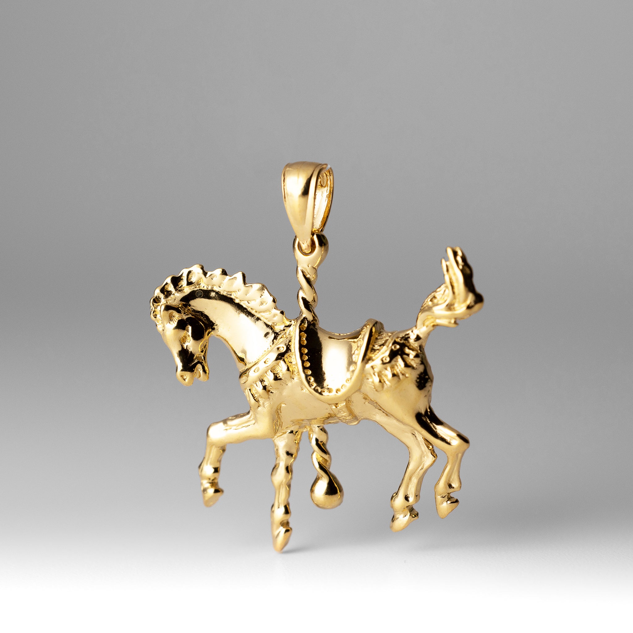 Gold Carousel Horse with Tail Up Pendant - Charlie & Co. Jewelry