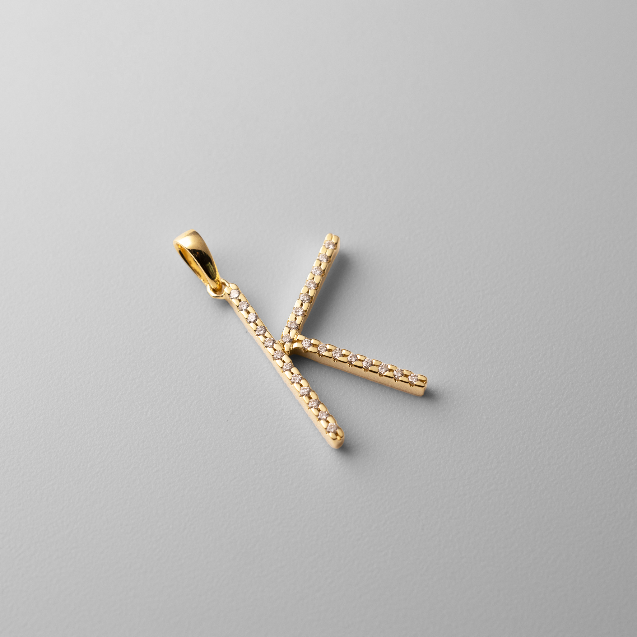 Gold Diamond Letter K Initial Pendant - Model PM5222K-010-YA - Charlie & Co. Jewelry
