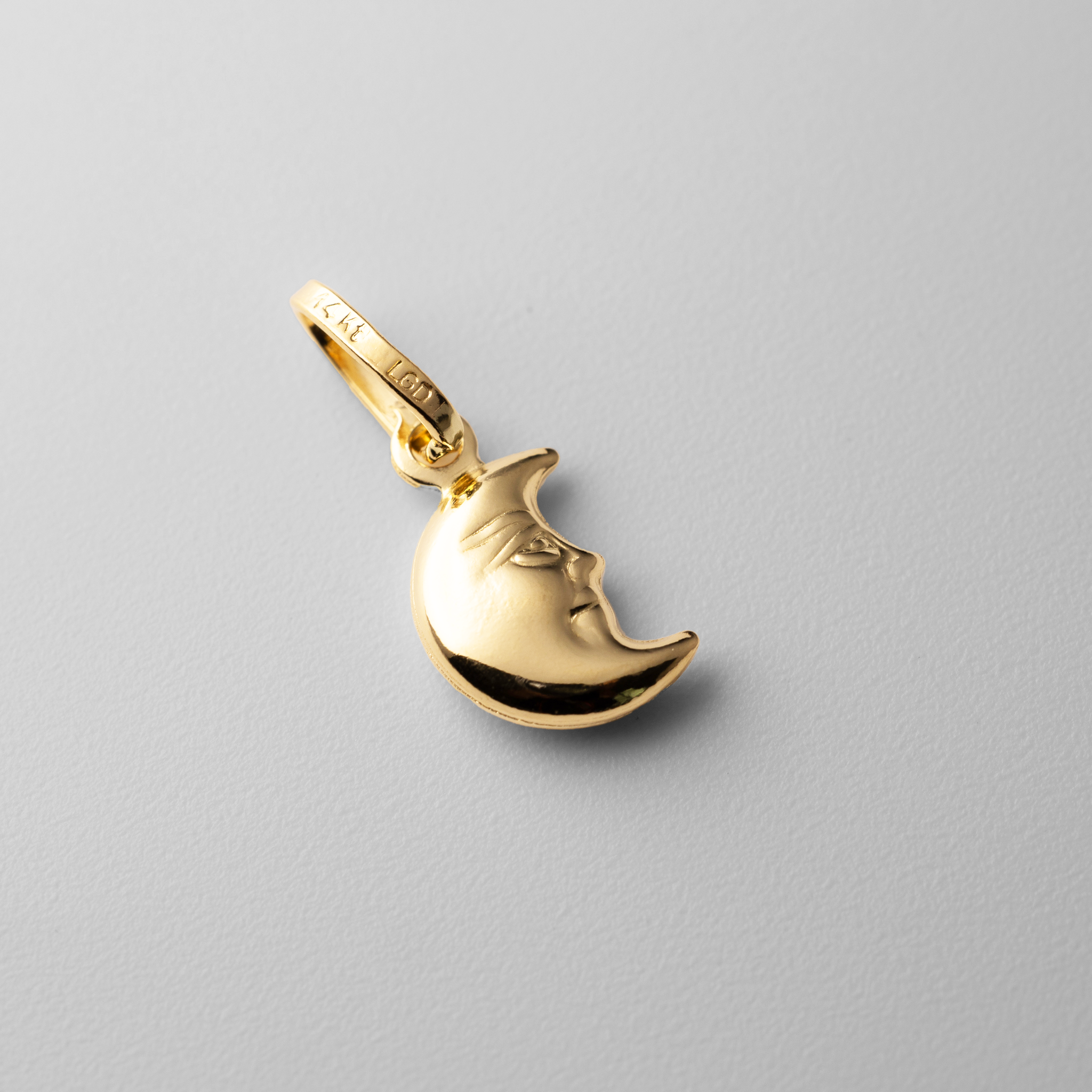 Gold Half Moon Face Pendant - Model 474 - Charlie & Co. Jewelry