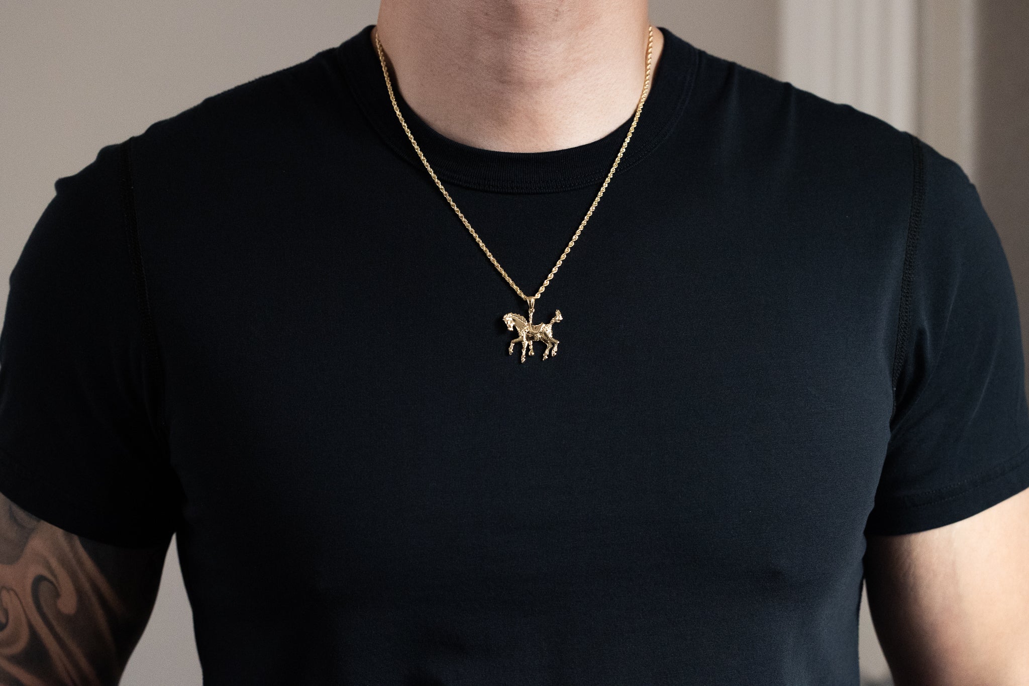 Gold Carousel Horse with Tail Up Pendant - Charlie & Co. Jewelry