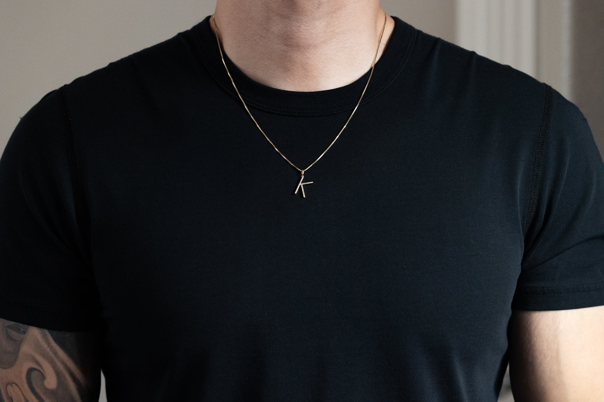 Gold Diamond Letter K Initial Pendant - Model PM5222K-010-YA - Charlie & Co. Jewelry