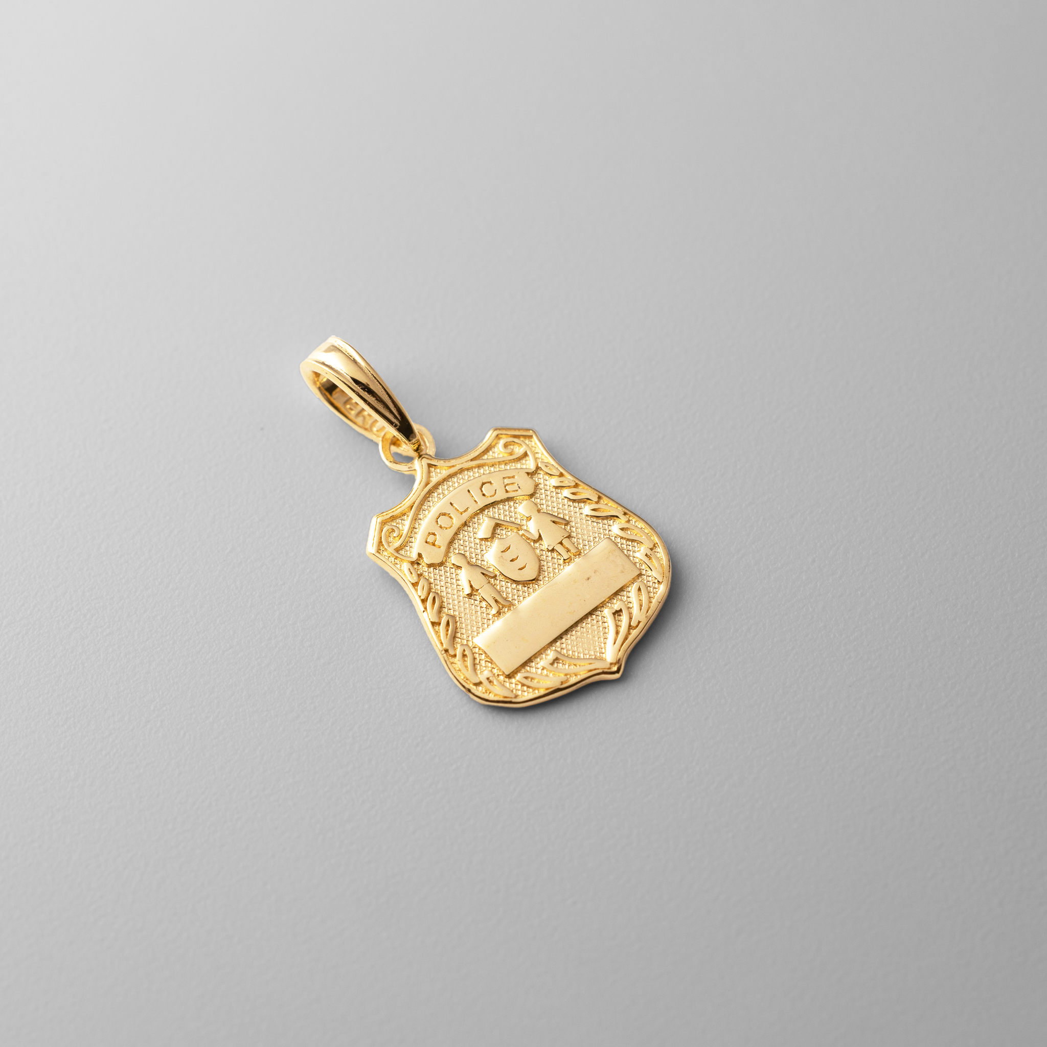 Gold POLICE Badge Pendant - Model C3099 - Charlie & Co. Jewelry