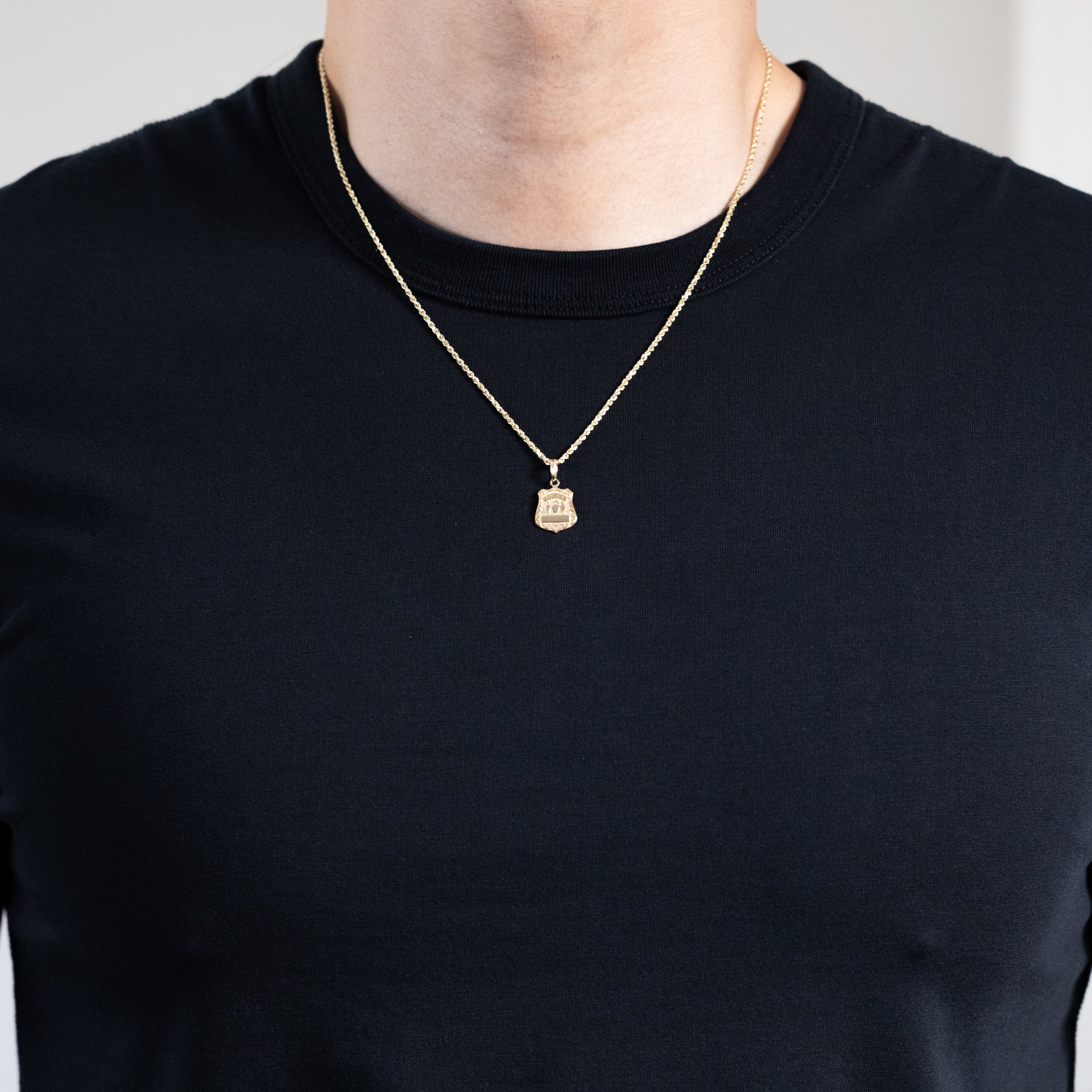 Gold POLICE Badge Pendant - Model C3099 - Charlie & Co. Jewelry