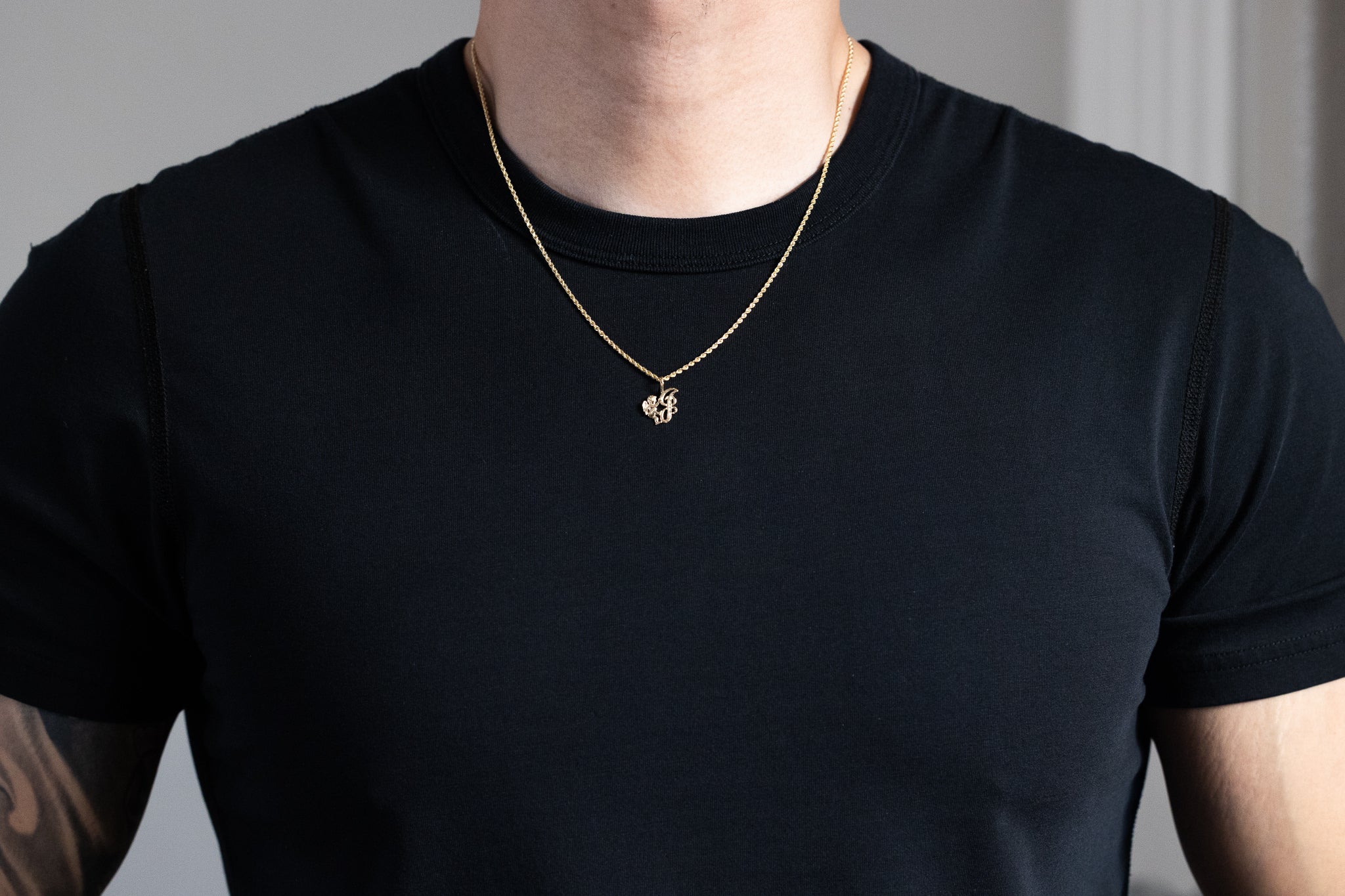 Gold Script Letter J Pendant with Cherub Angel | A-Z Pendants - Charlie & Co. Jewelry