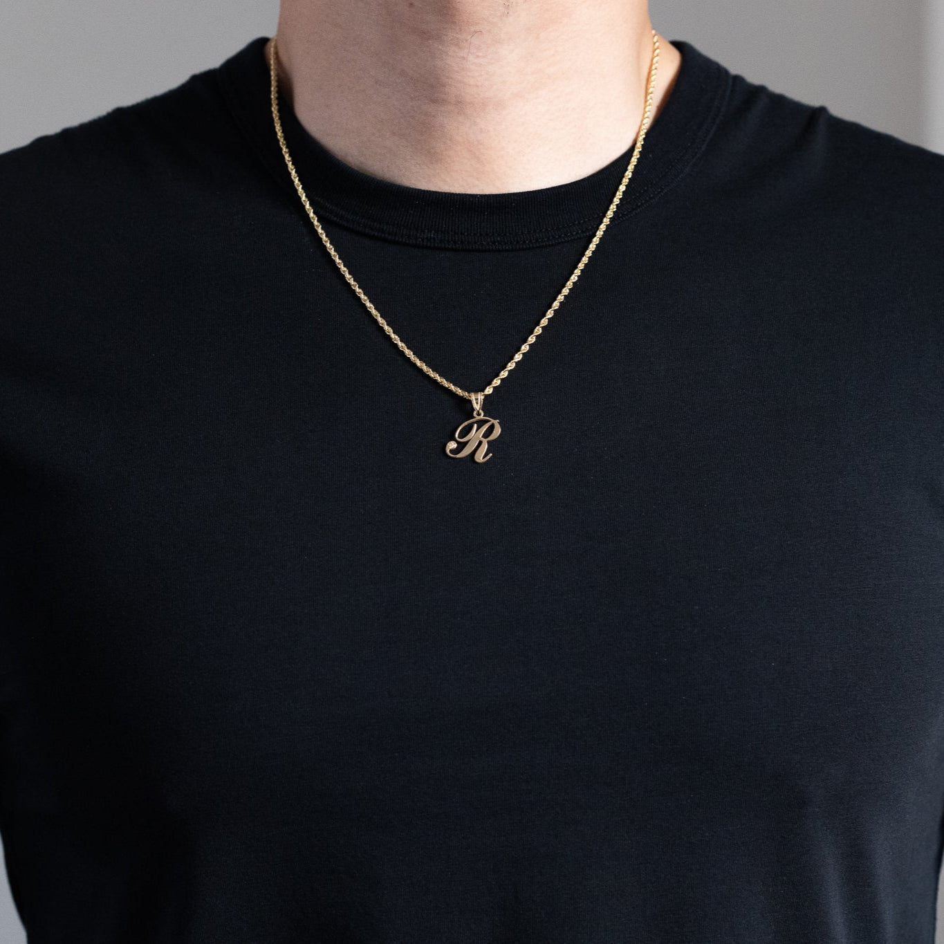 Gold Script Letter R Initial Pendant with Diamond - Model YC252R - Charlie & Co. Jewelry
