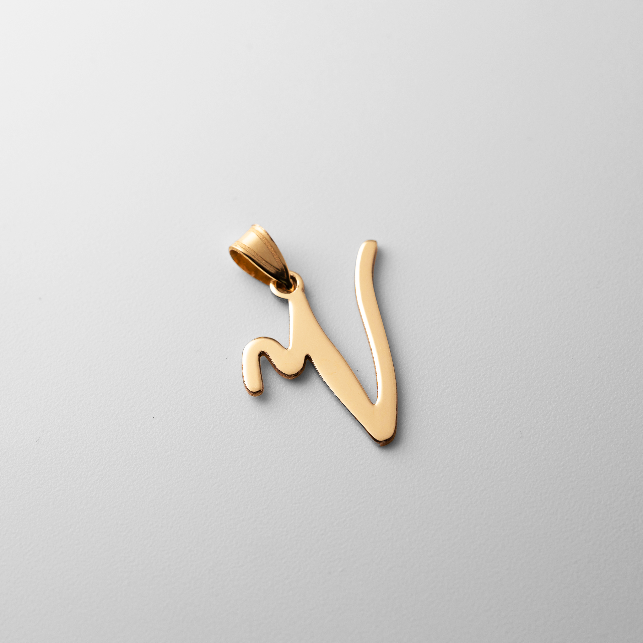 Gold Large Letter "V" Script Initial Pendant - Model YC1540V - Charlie & Co. Jewelry