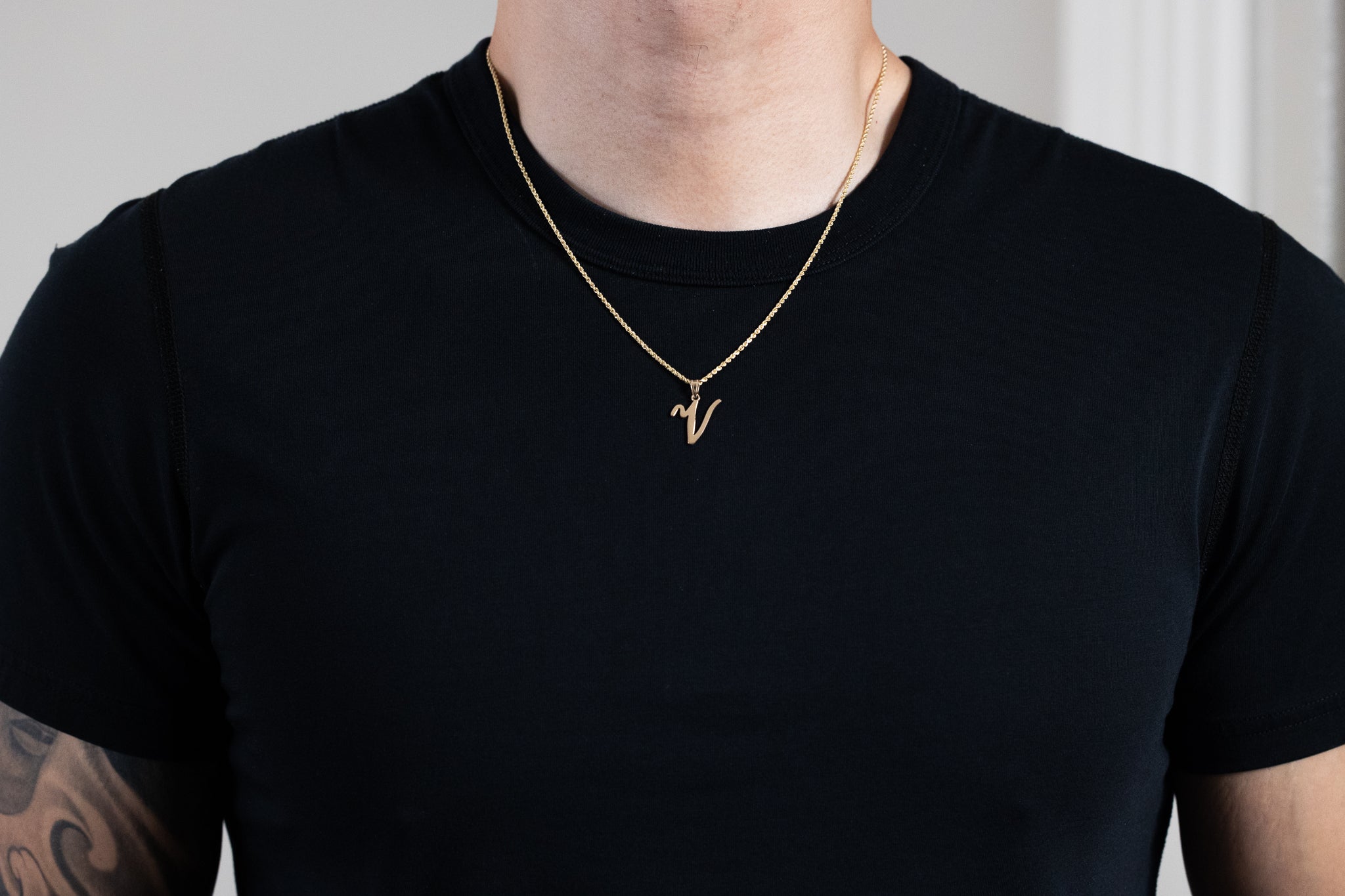 Gold Large Letter "V" Script Initial Pendant - Model YC1540V - Charlie & Co. Jewelry