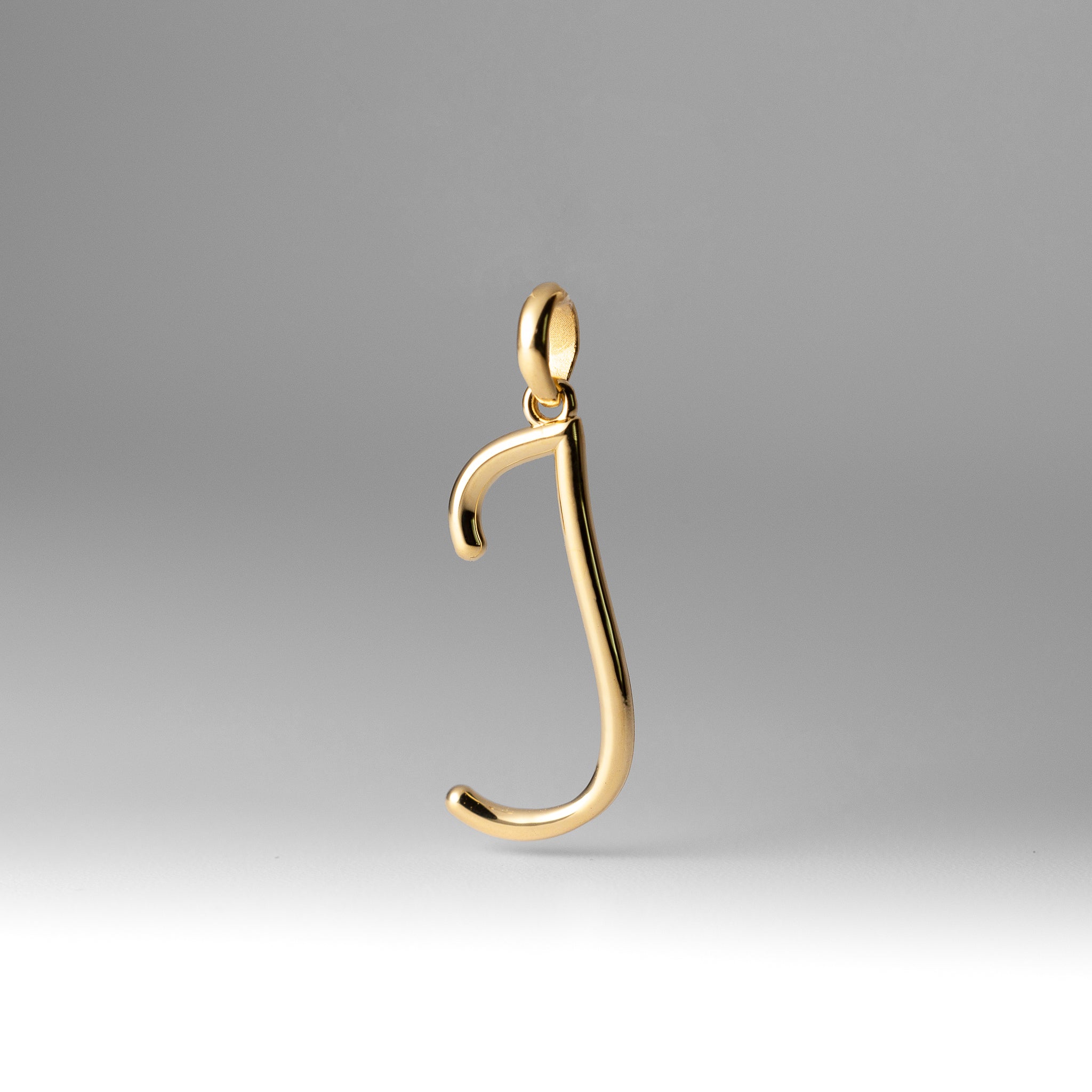 Gold Modern Cursive 'J' Large Pendant - Charlie & Co. Jewelry