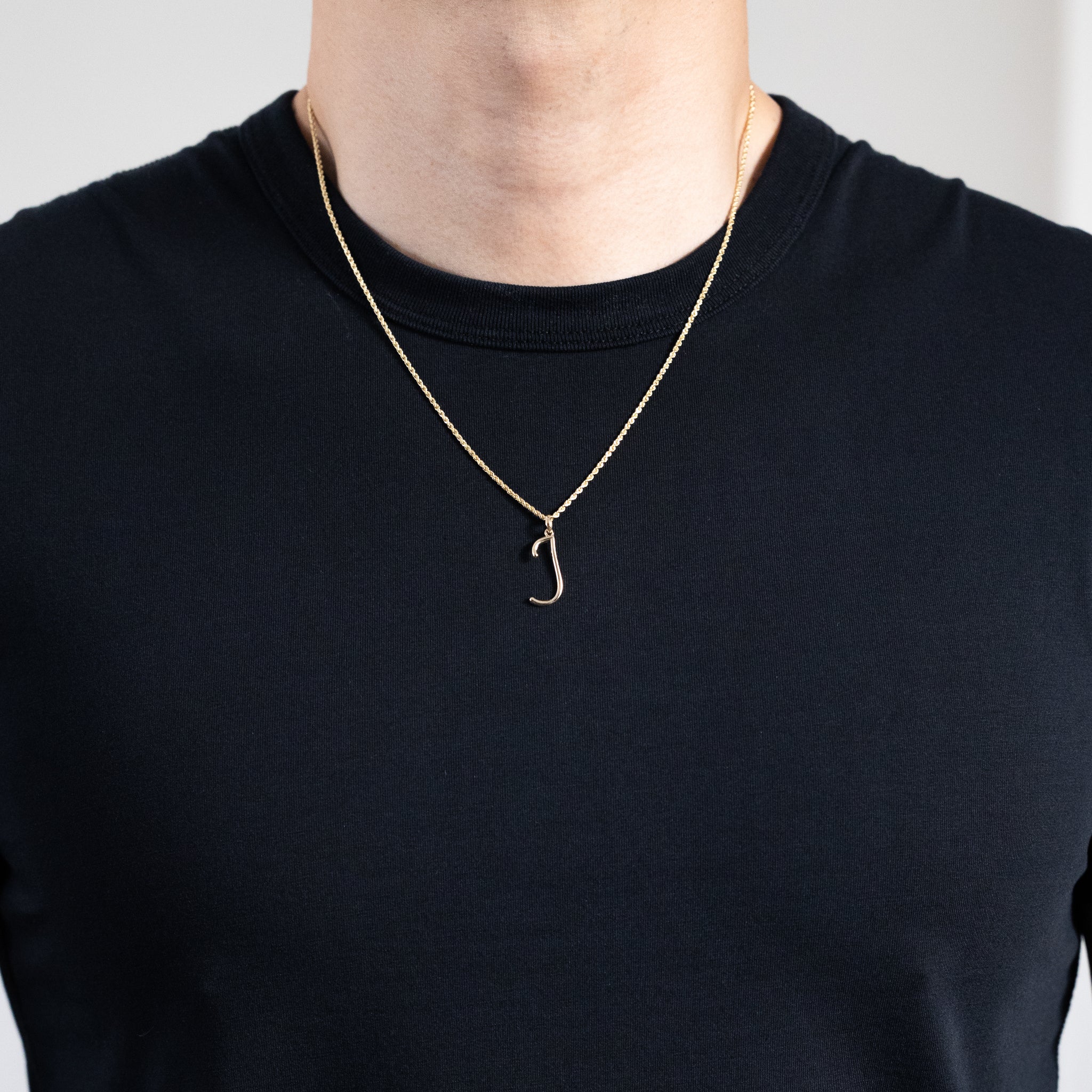 Gold Modern Cursive 'J' Large Pendant - Charlie & Co. Jewelry