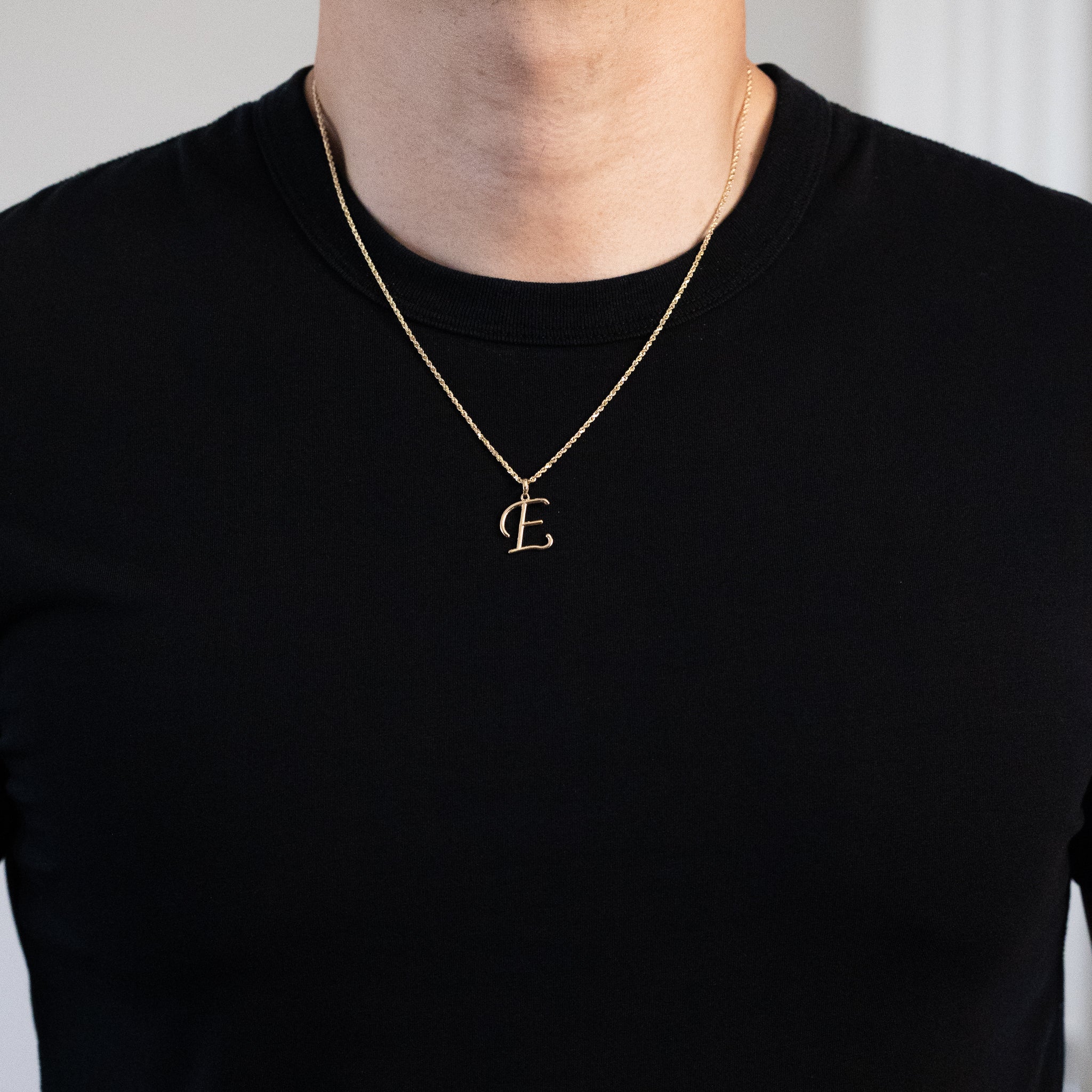 Gold Modern Cursive 'E' Large Pendant - Charlie & Co. Jewelry
