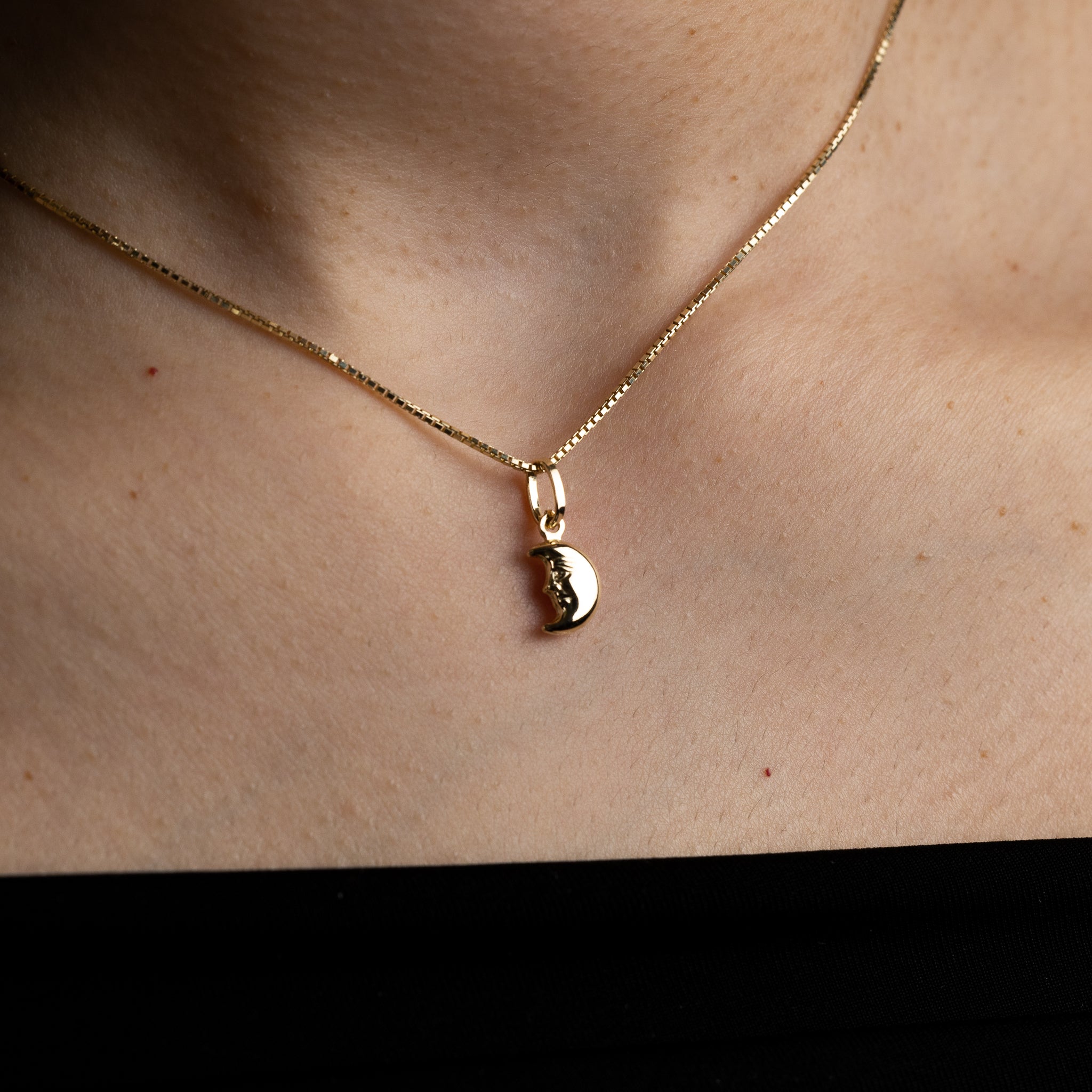 Gold Half Moon Face Pendant - Model 474 - Charlie & Co. Jewelry