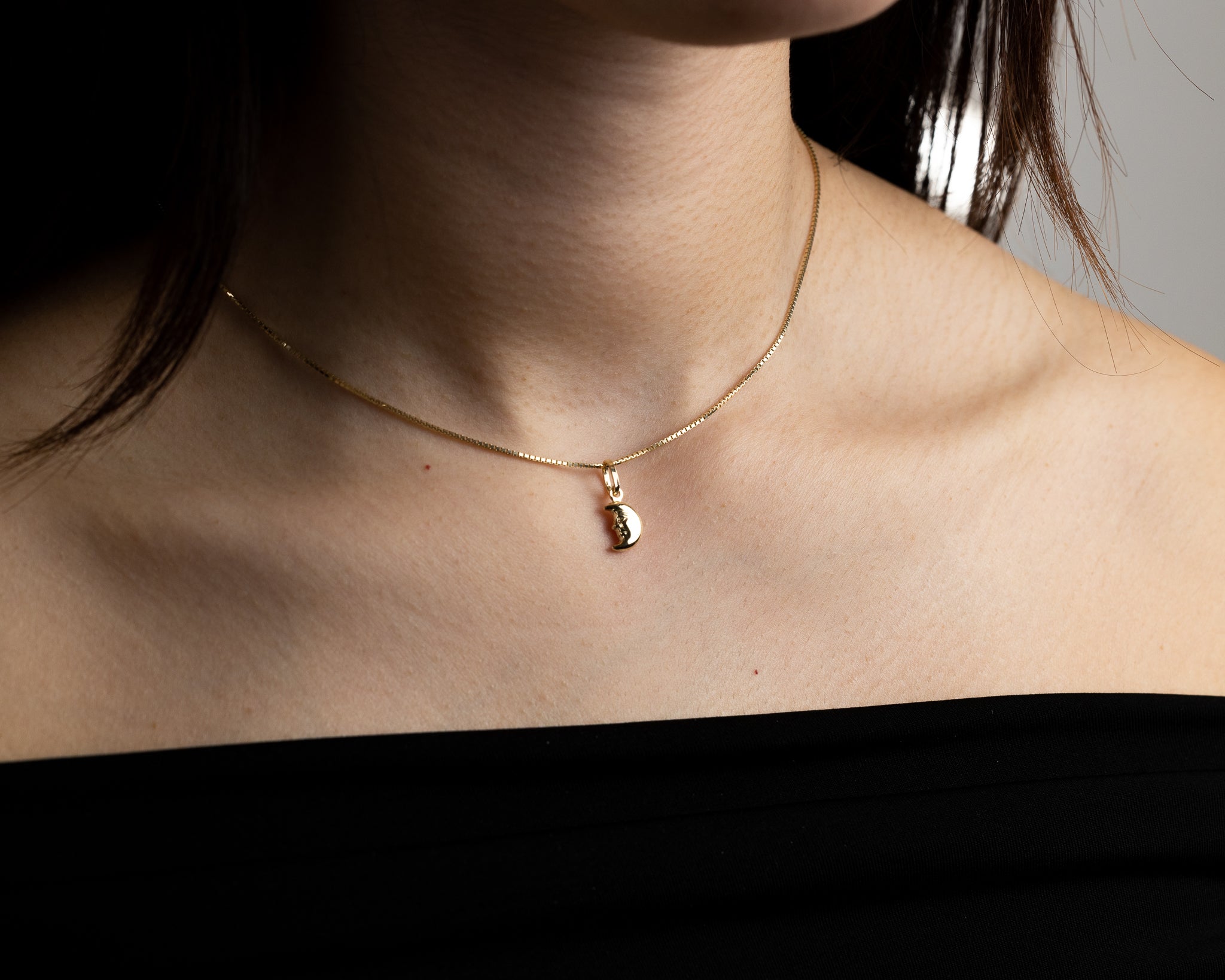 Gold Half Moon Face Pendant - Model 474 - Charlie & Co. Jewelry