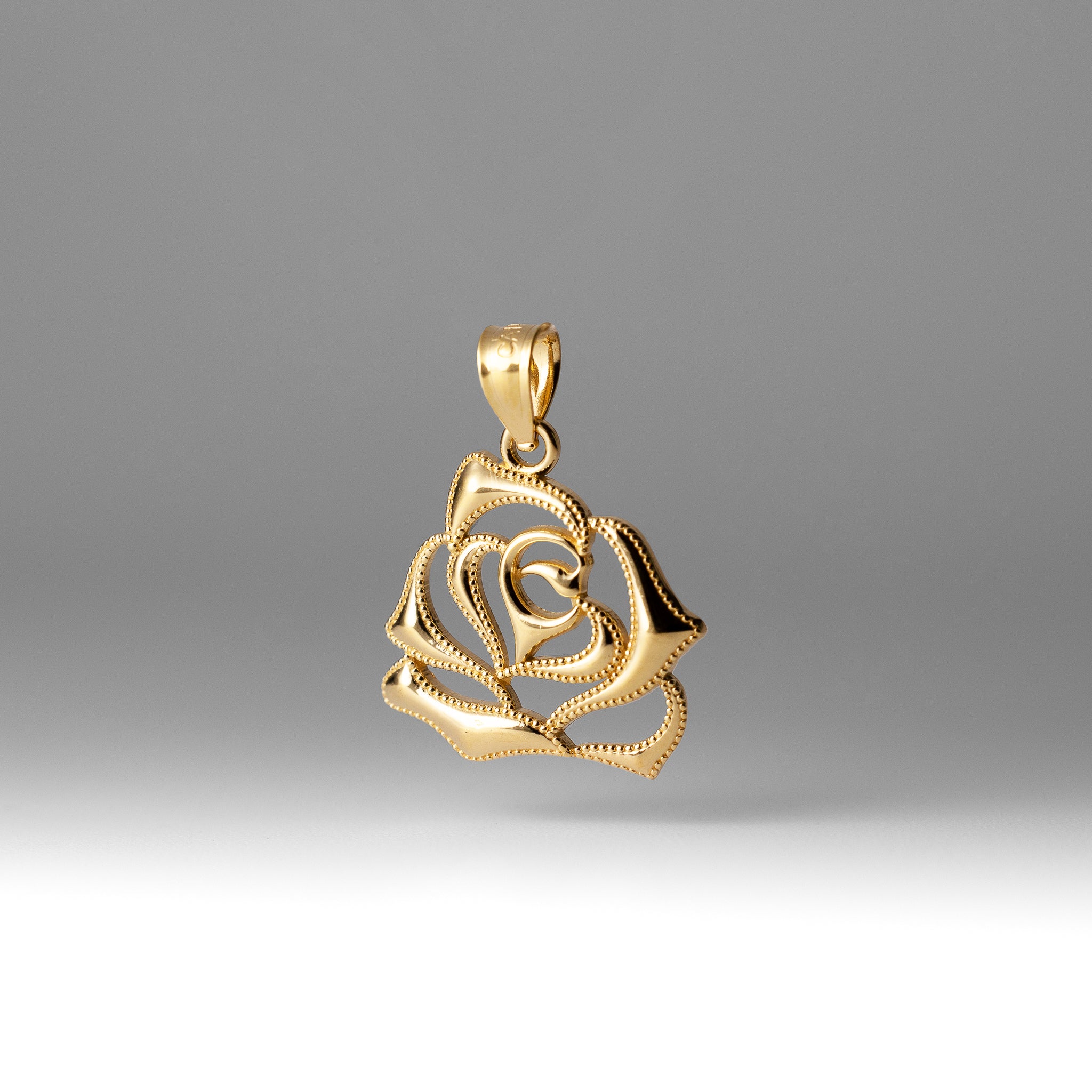 Gold Elegant High Polish Floral Rose Charm - Model K5970 - Charlie & Co. Jewelry