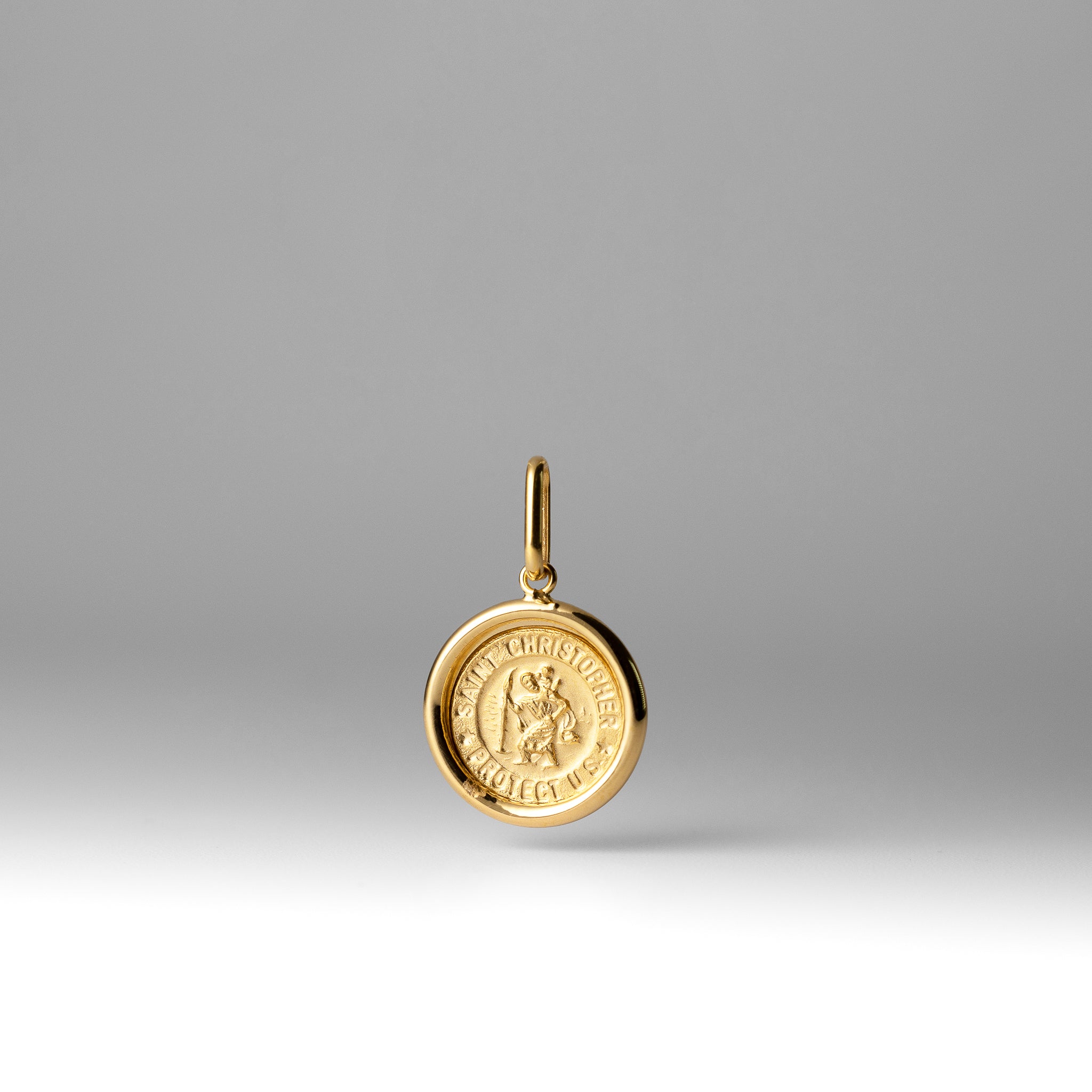 Gold Round St. Christopher Solid Medal Pendant - Model K5662 - Charlie & Co. Jewelry