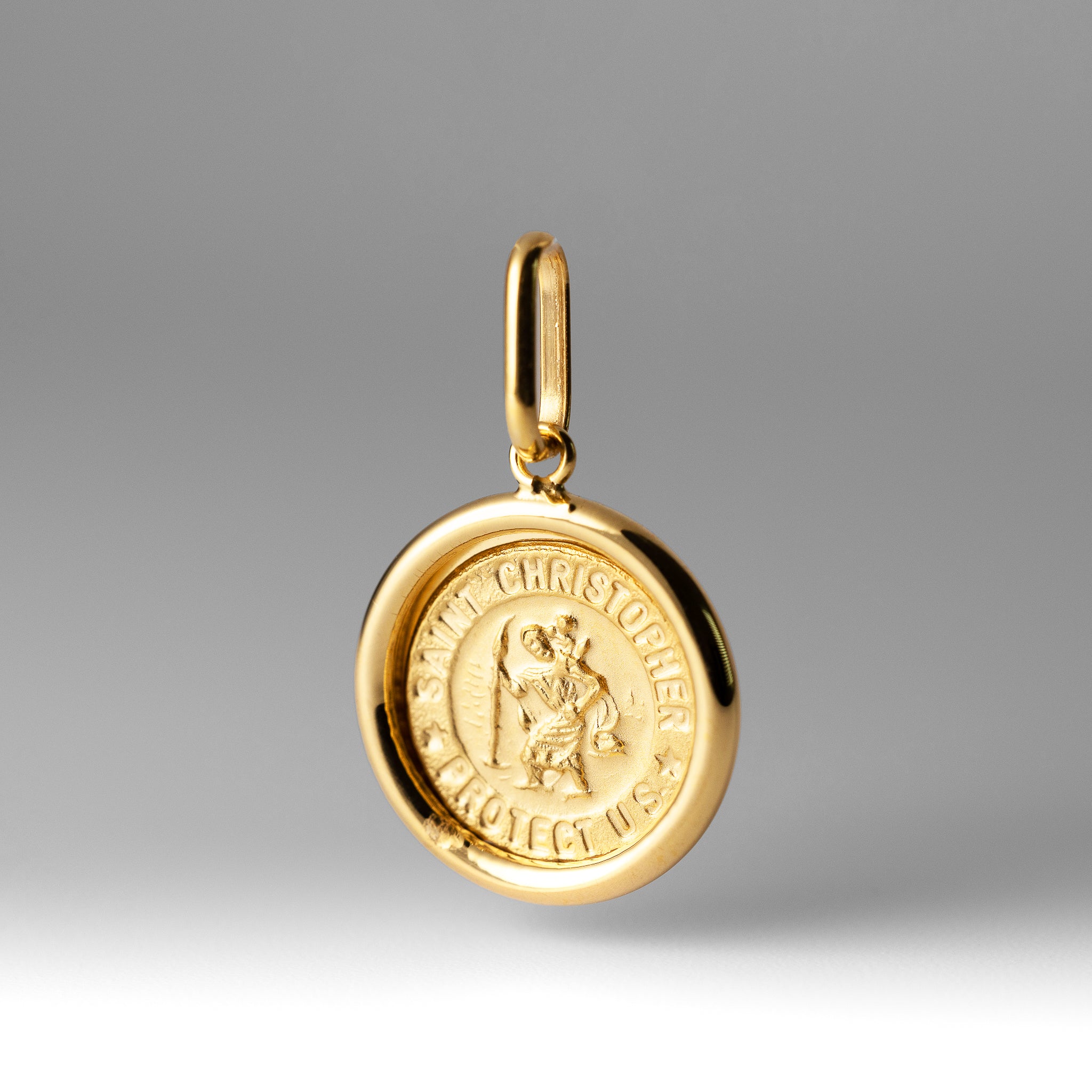 Gold Round St. Christopher Solid Medal Pendant - Model K5662 - Charlie & Co. Jewelry