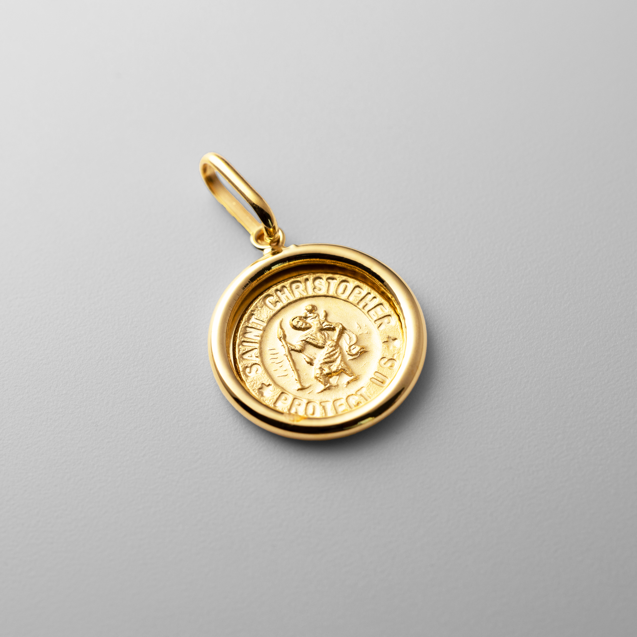 Gold Round St. Christopher Solid Medal Pendant - Model K5662 - Charlie & Co. Jewelry