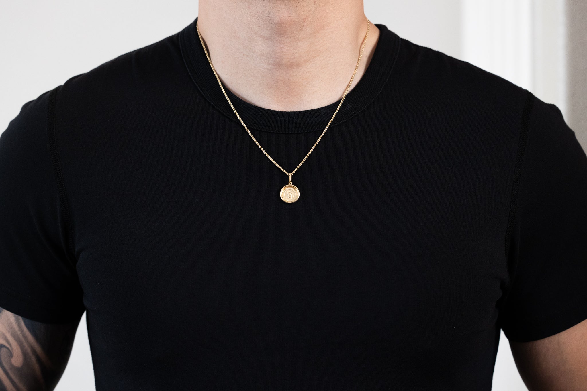 Gold Round St. Christopher Solid Medal Pendant - Model K5662 - Charlie & Co. Jewelry