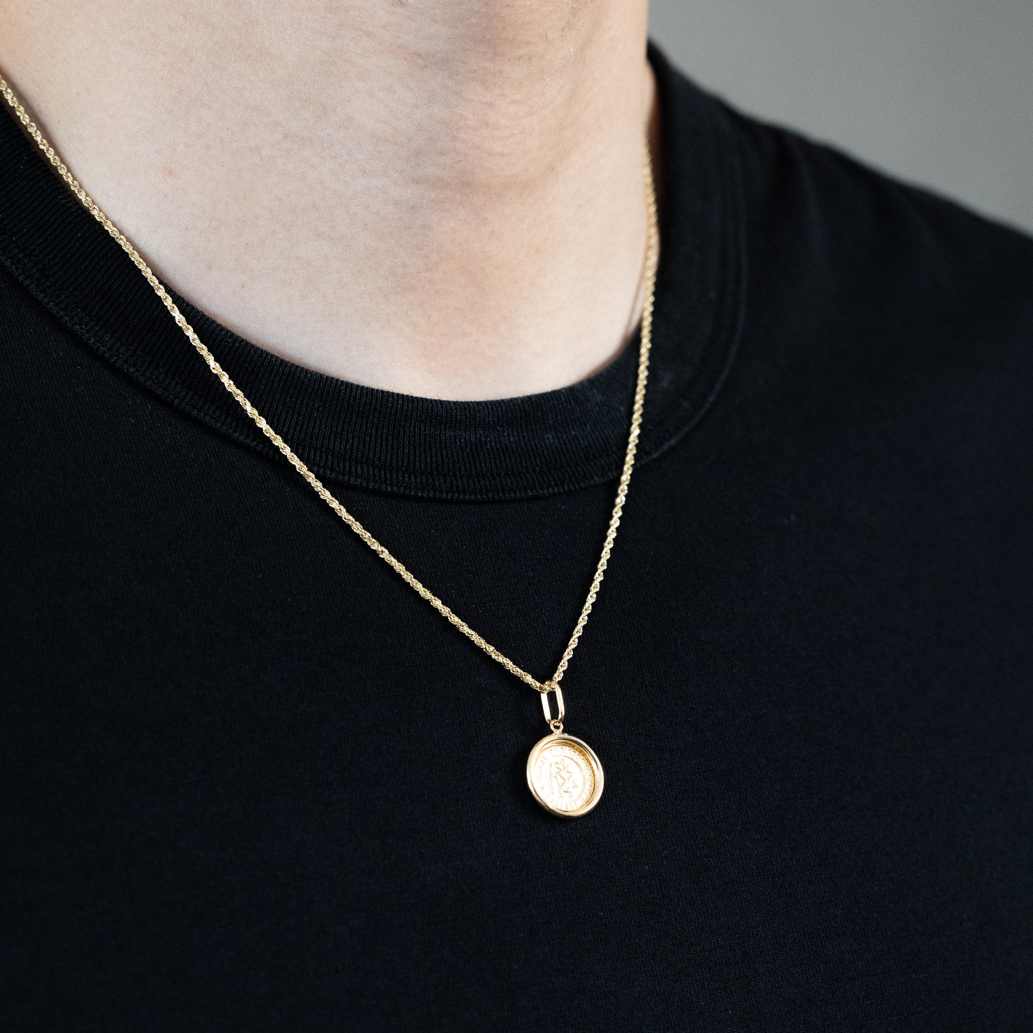 Gold Round St. Christopher Solid Medal Pendant - Model K5662 - Charlie & Co. Jewelry