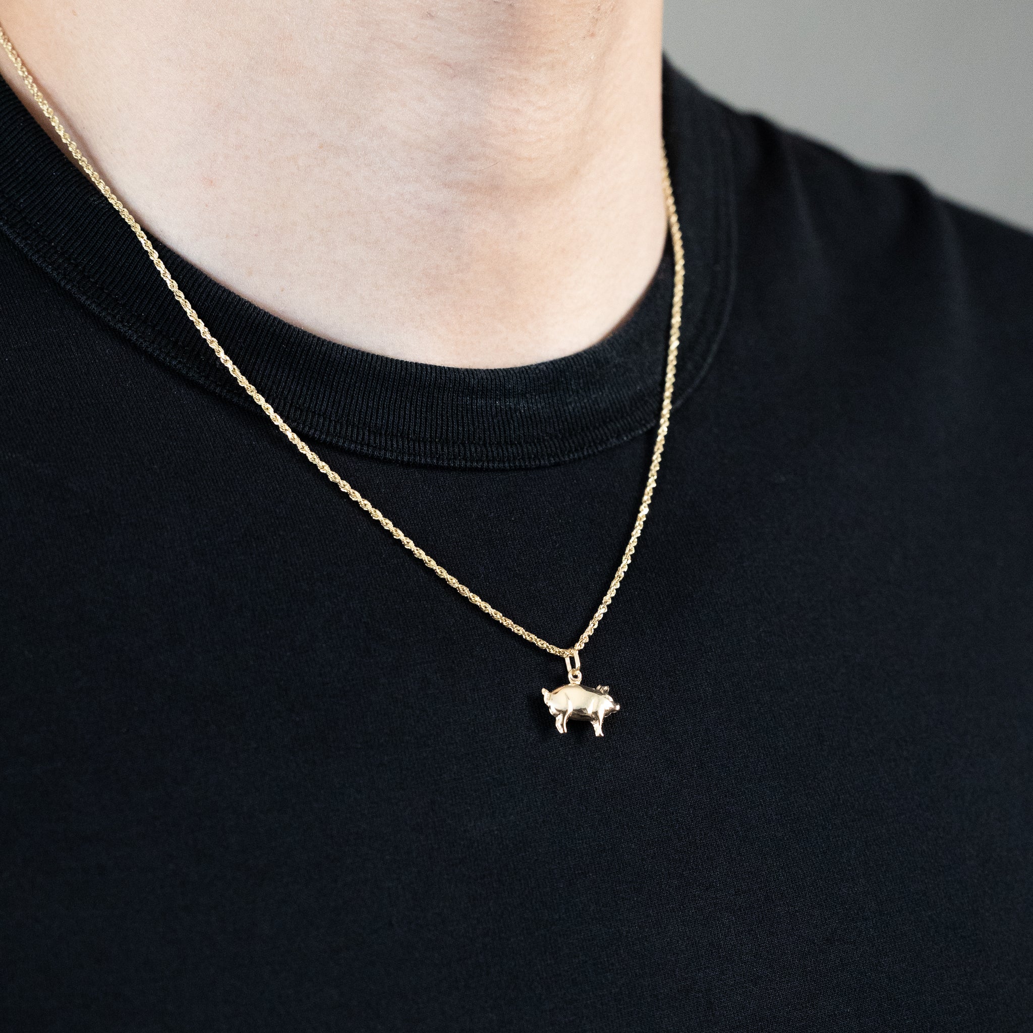Gold 3D Pig Pendant - Charlie & Co. Jewelry