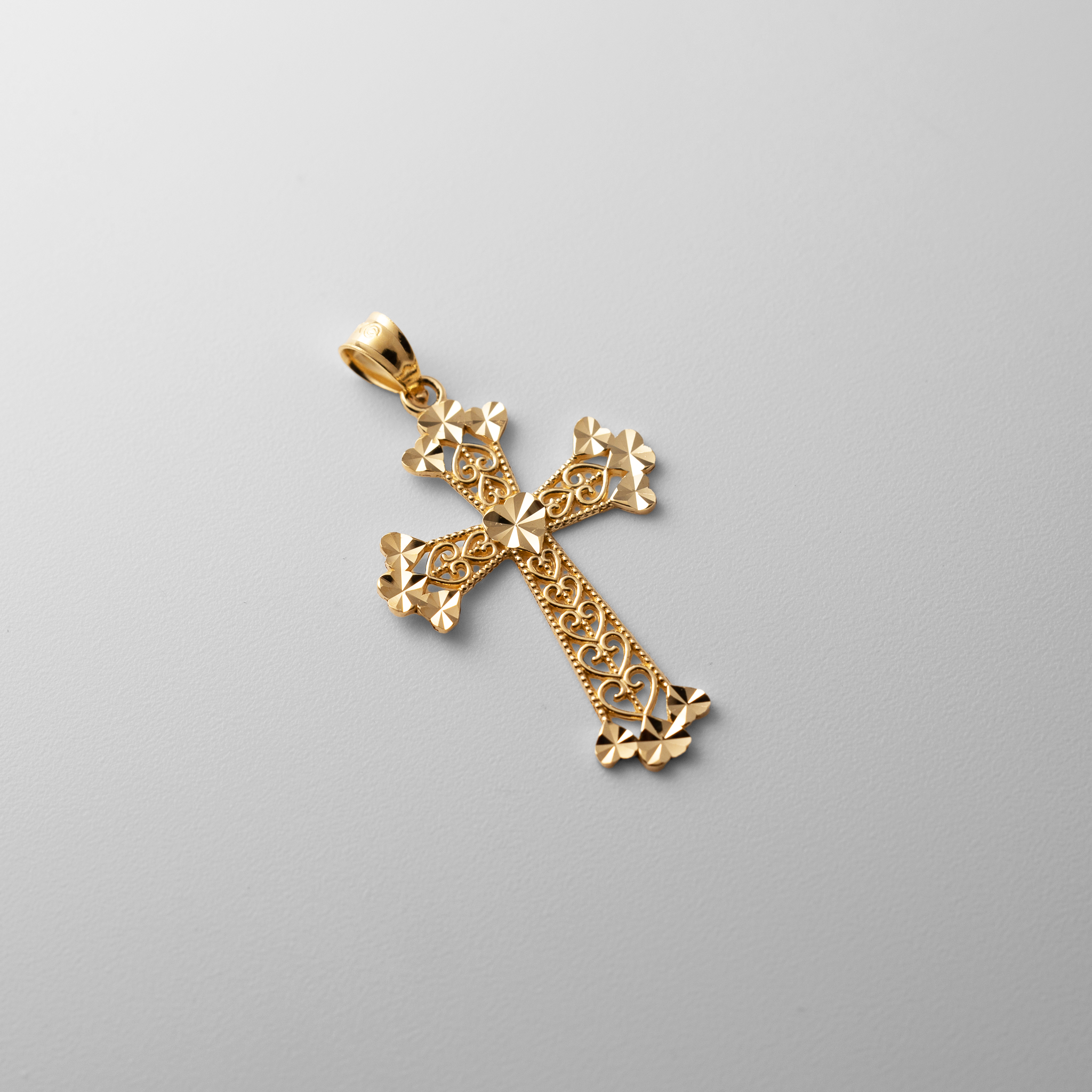 Gold Filigree Hearts Cross Charm - Model K6241 - Charlie & Co. Jewelry