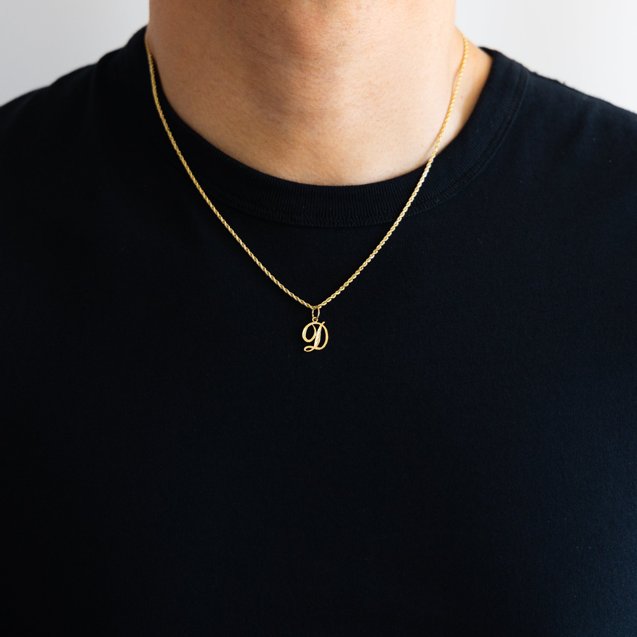 Gold Calligraphy Letter D Pendant | A-Z Pendants - Charlie & Co. Jewelry