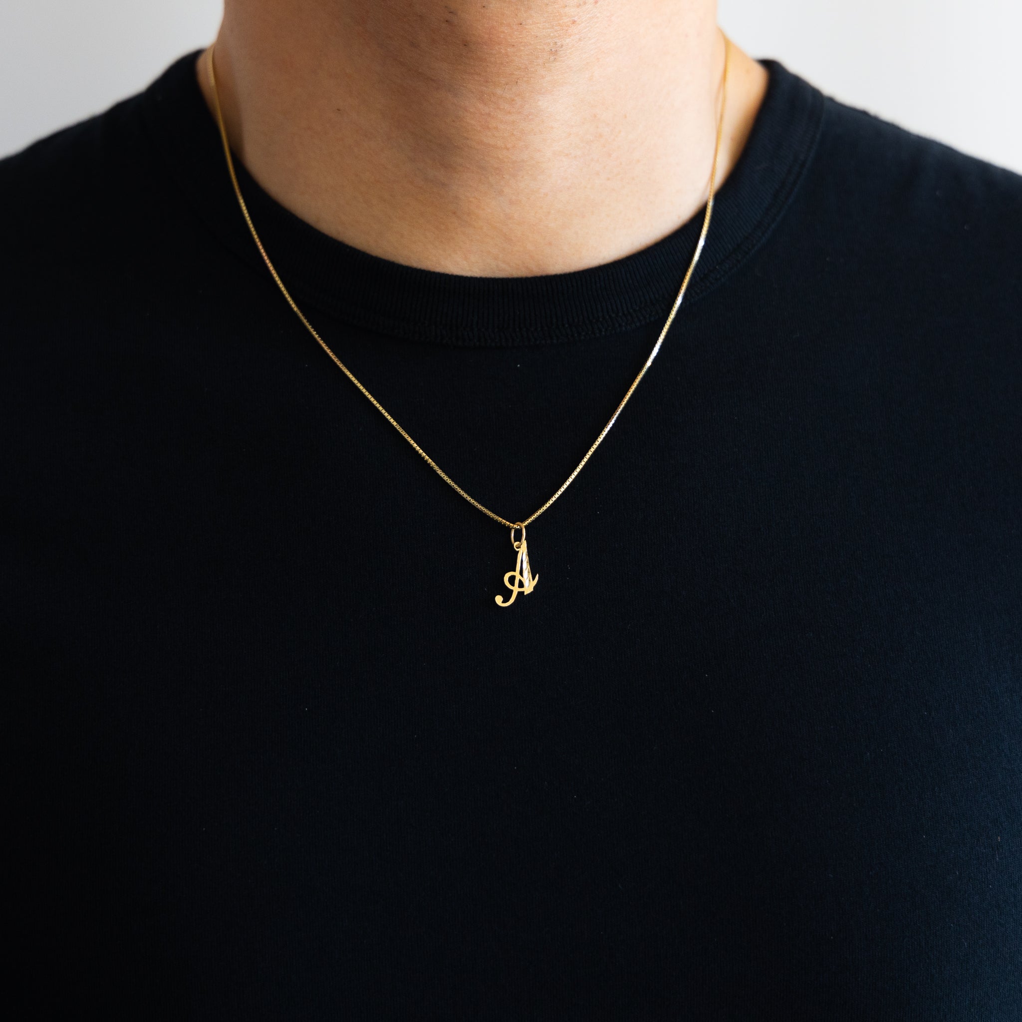Gold Calligraphy Letter A Pendant | A-Z Pendants - Charlie & Co. Jewelry
