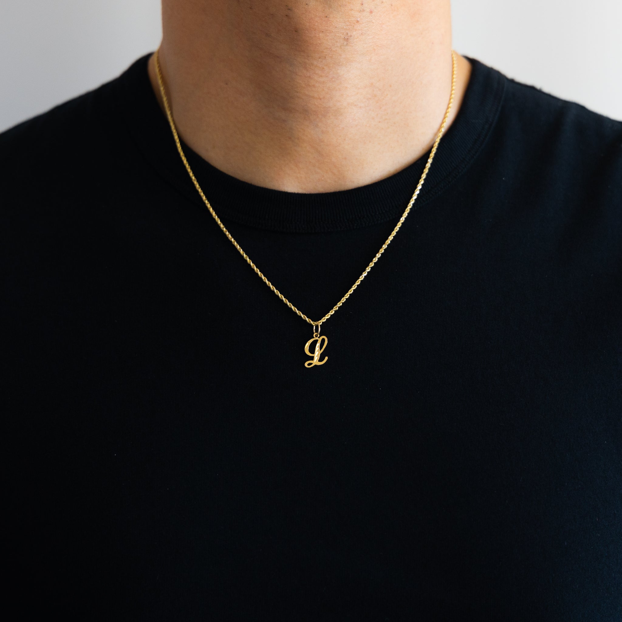 Gold Calligraphy Letter L Pendant | A-Z Pendants - Charlie & Co. Jewelry