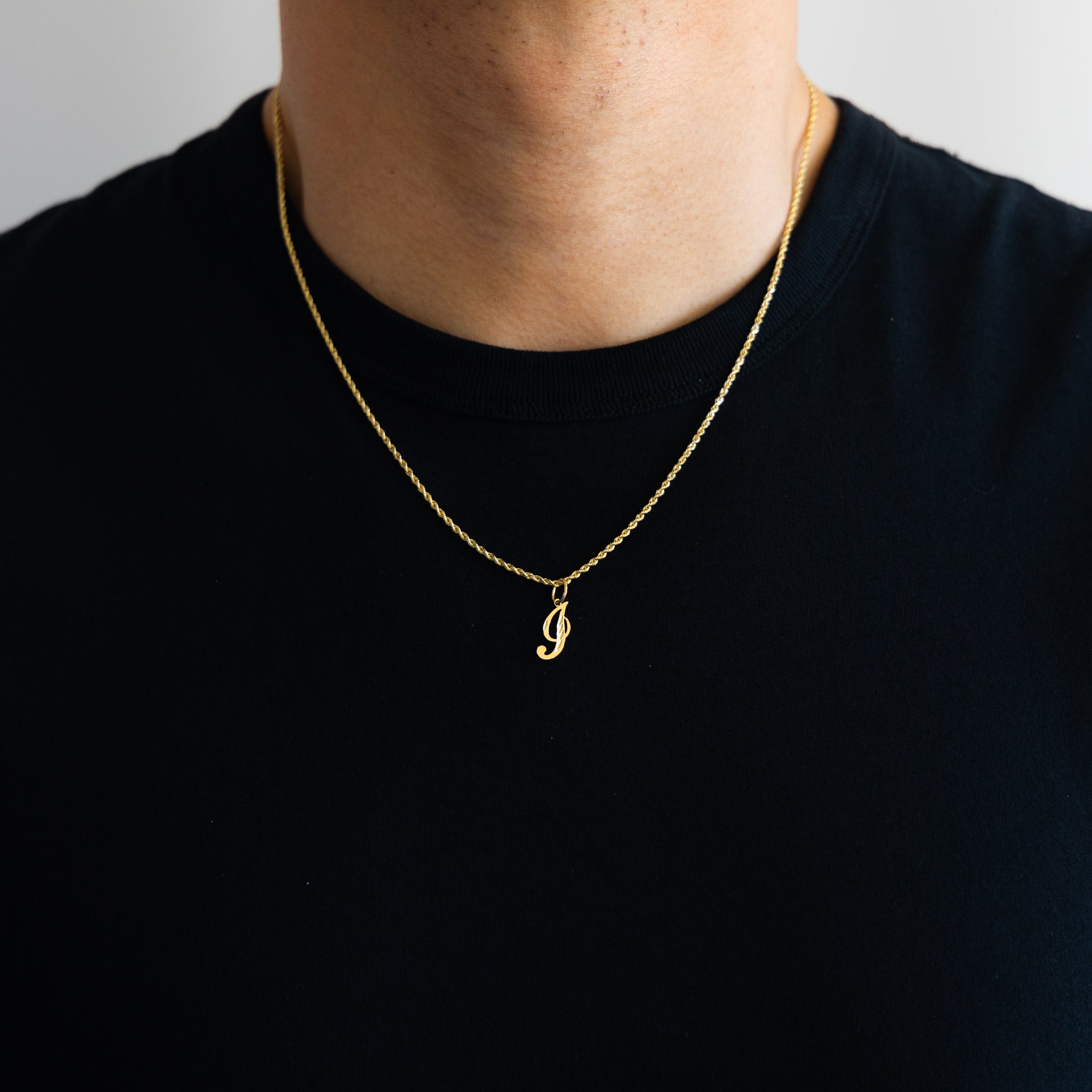 Gold Calligraphy Letter I Pendant | A-Z Pendants - Charlie & Co. Jewelry