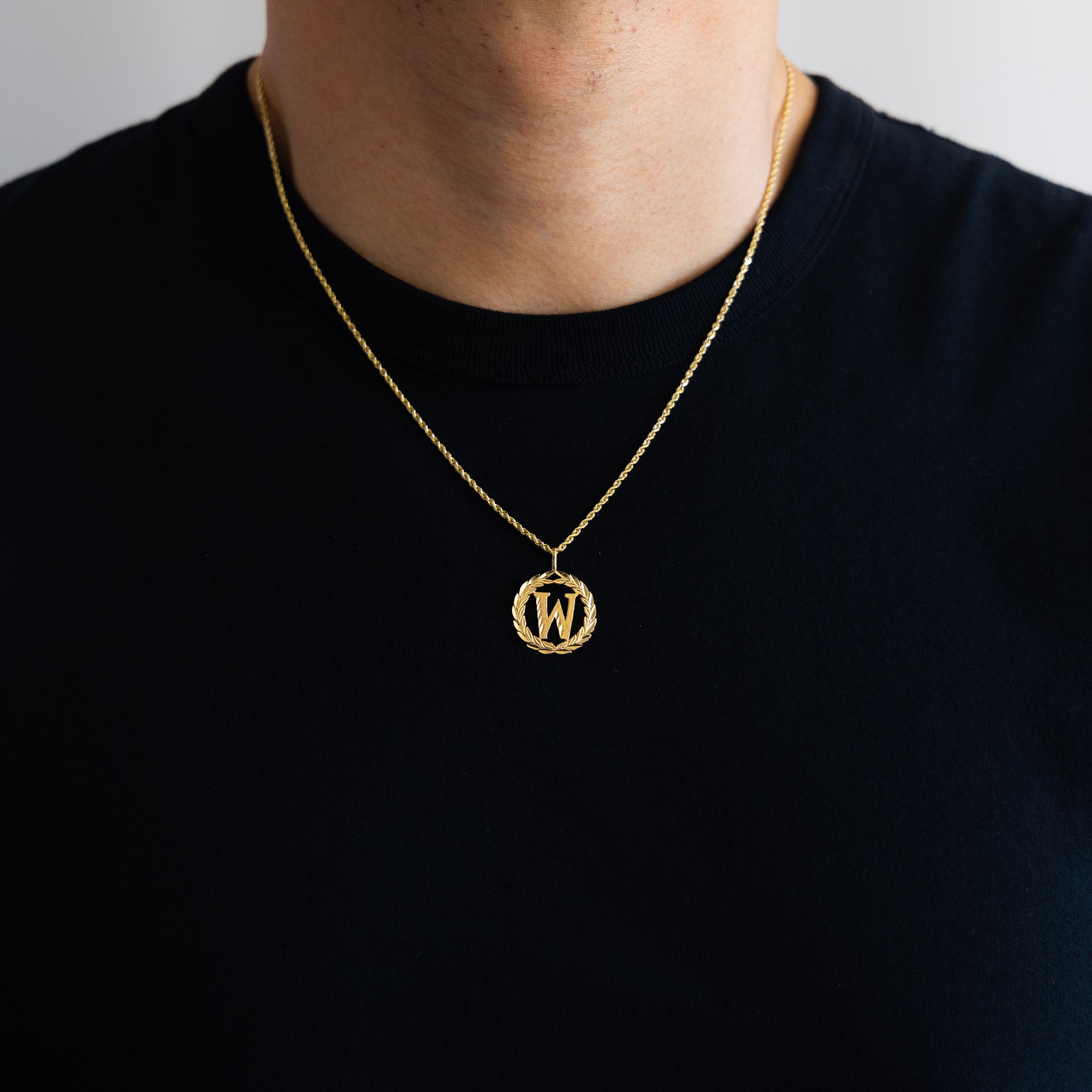 Gold Wreath W Initial Pendant | A-Z Pendants - Charlie & Co. Jewelry